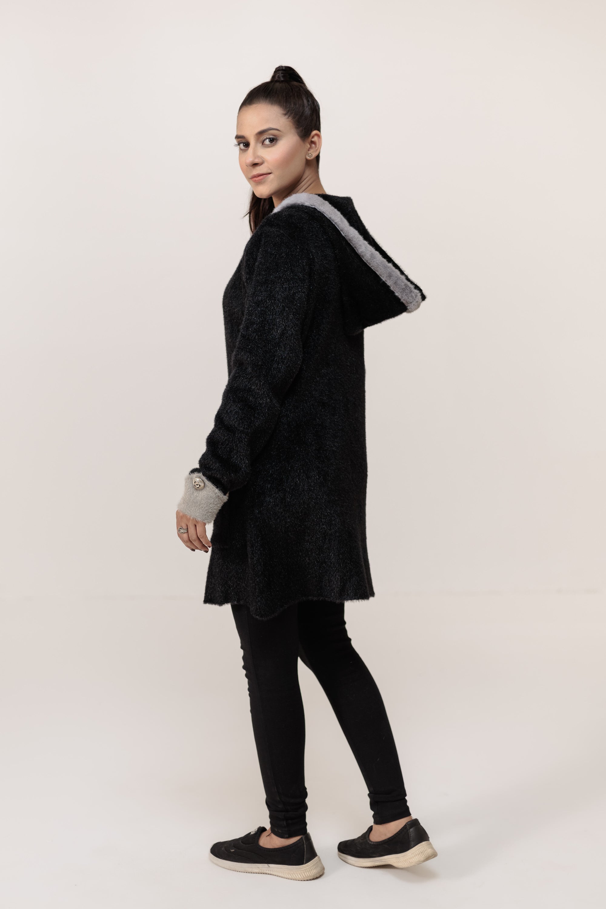 Soft Acrylic Wool Coat with Hoodie