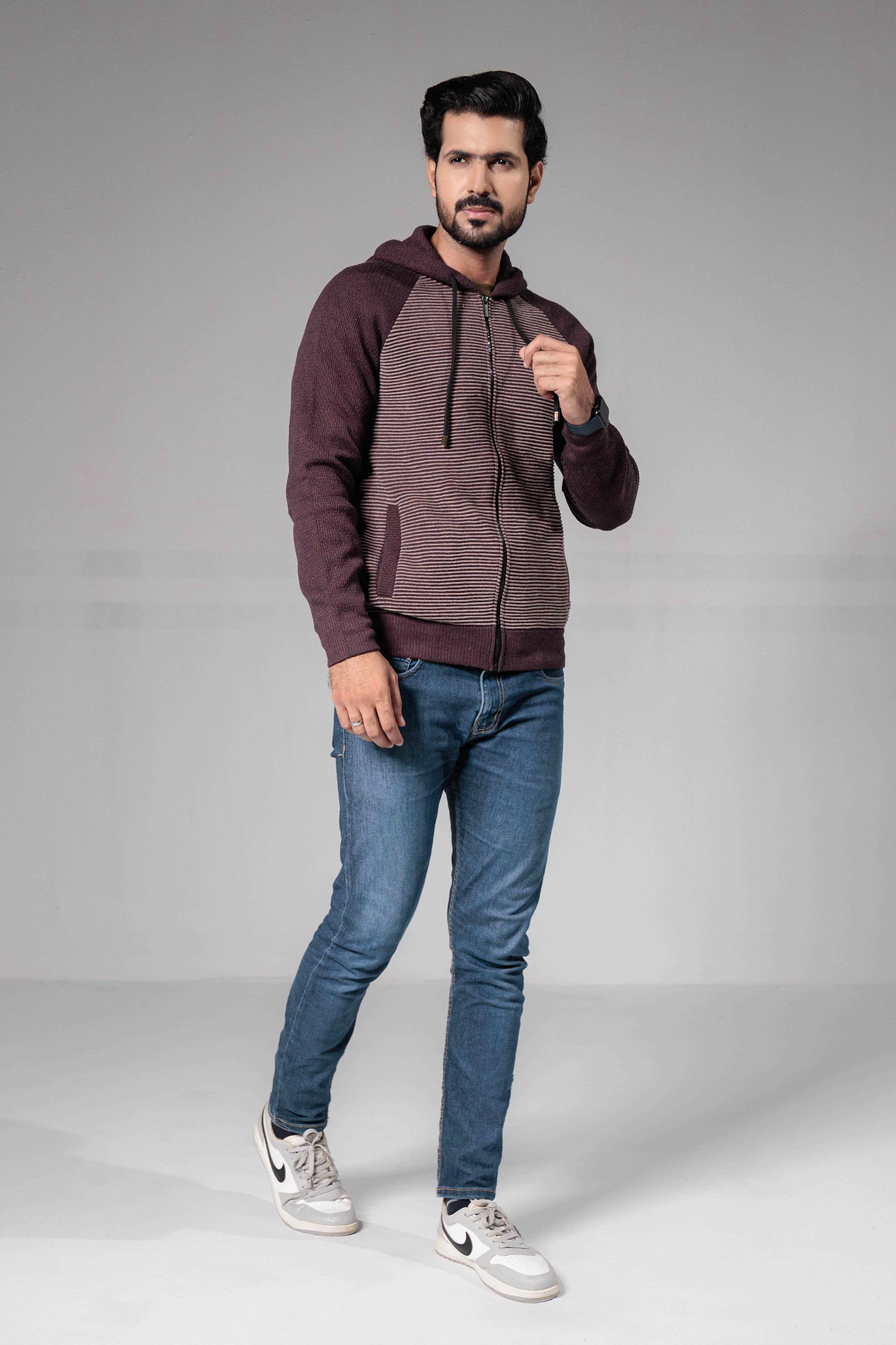 Soft Acrylic Wool Zipper Sweater Purple