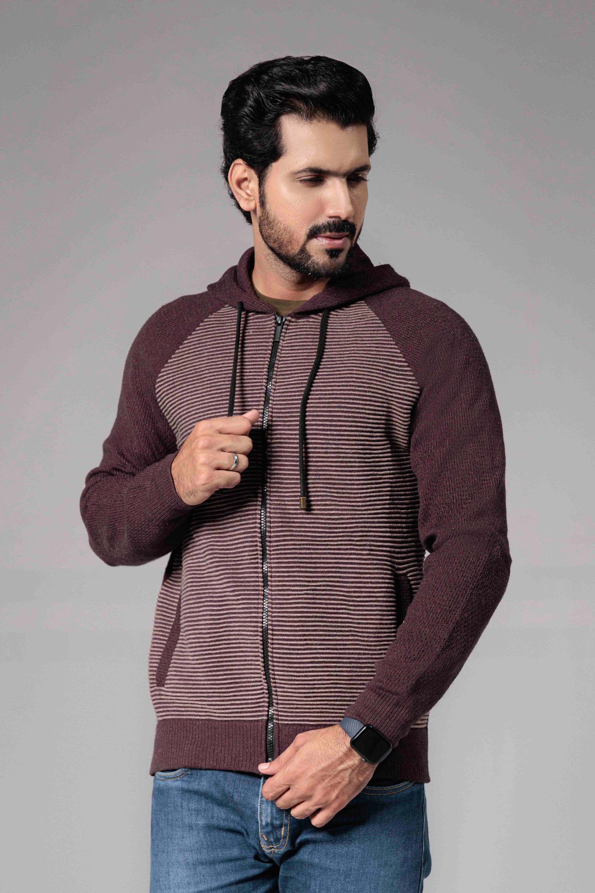 Soft Acrylic Wool Zipper Sweater Purple