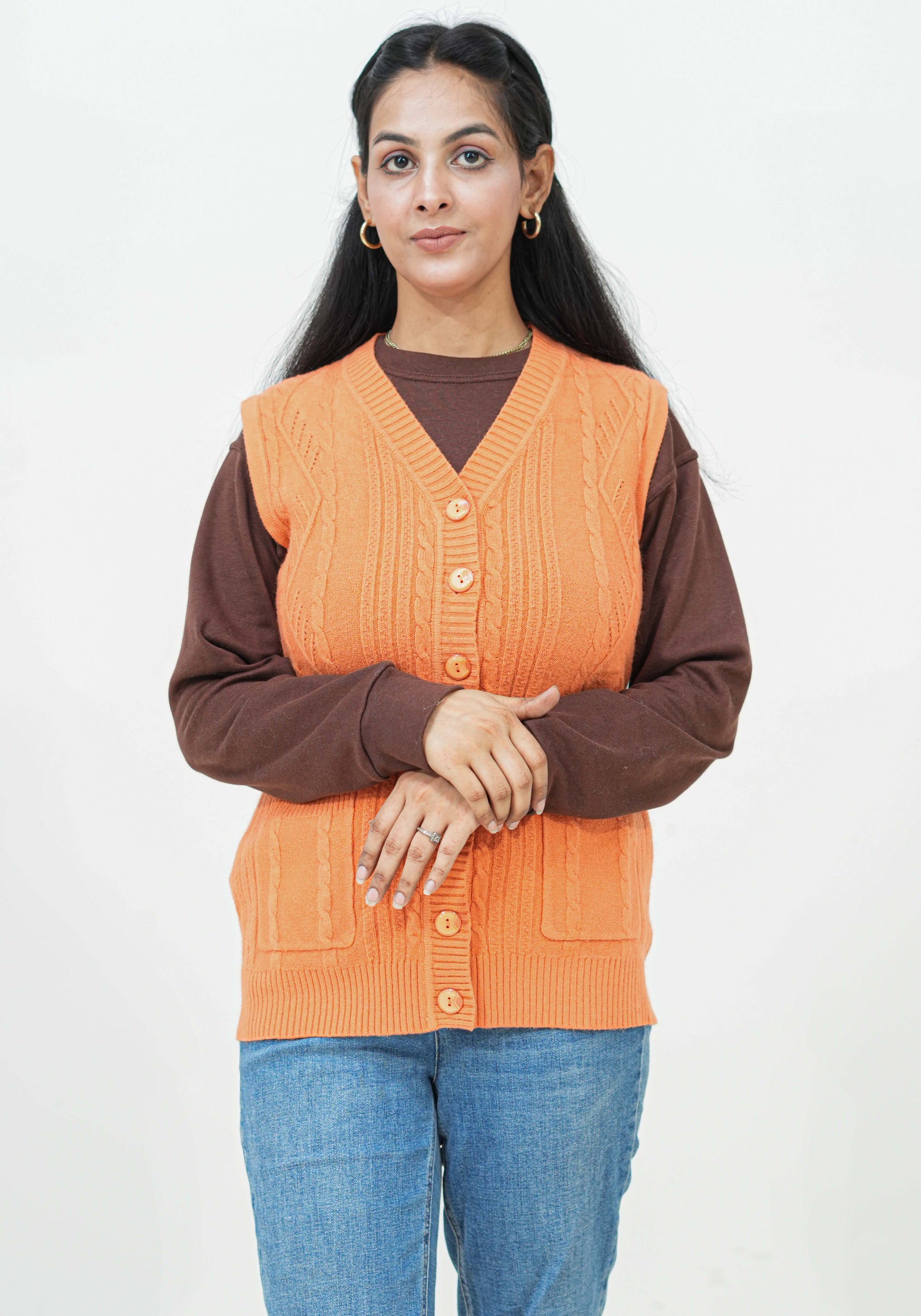 Acrylic Wool Sleeve Less Cardigan