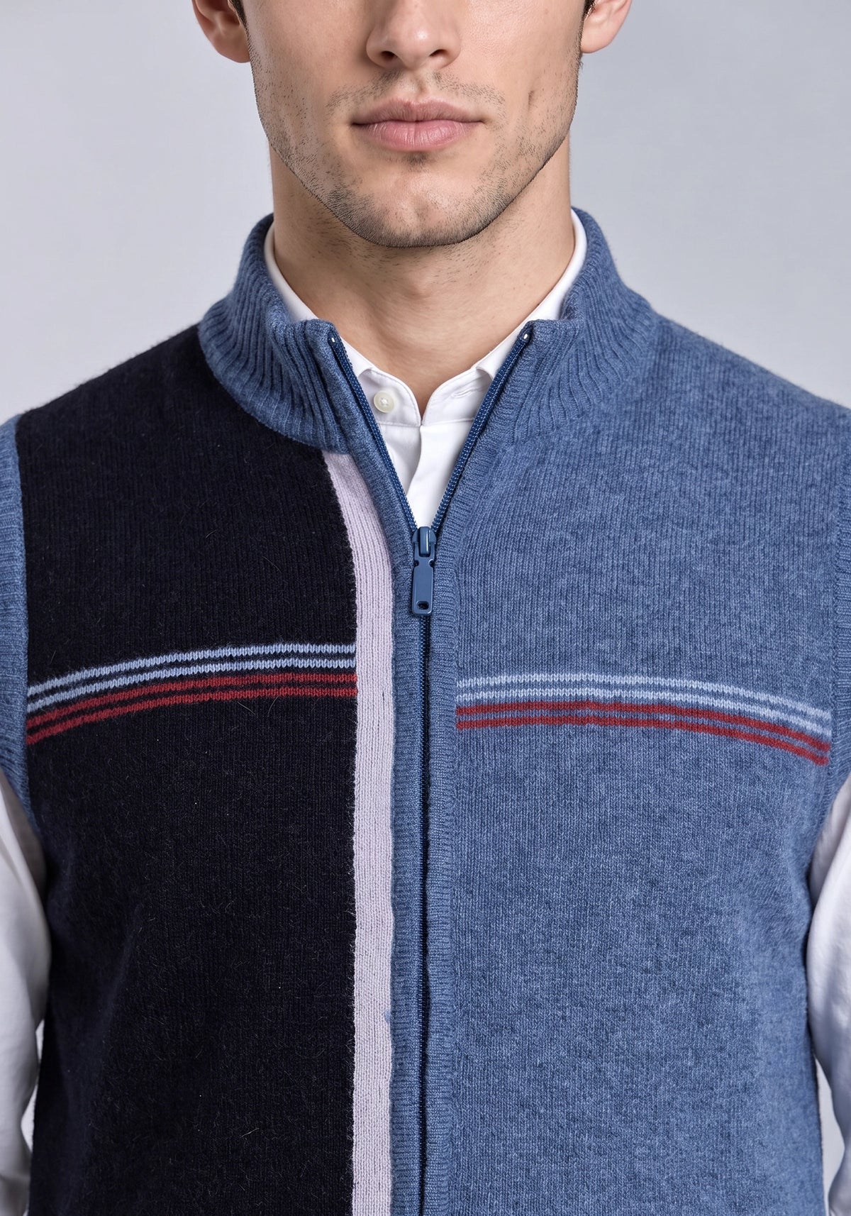 100% Lambswool Jeans Blue Sleeveless Zipper