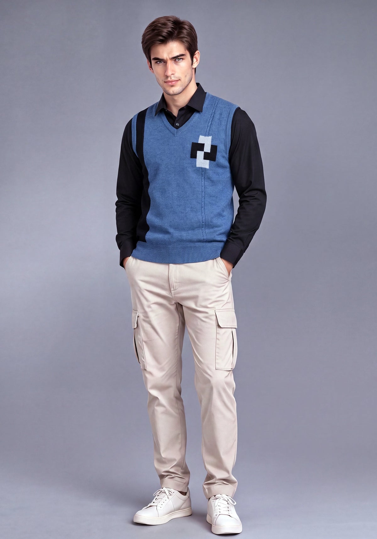 100% Lambswool Blue Sleeveless