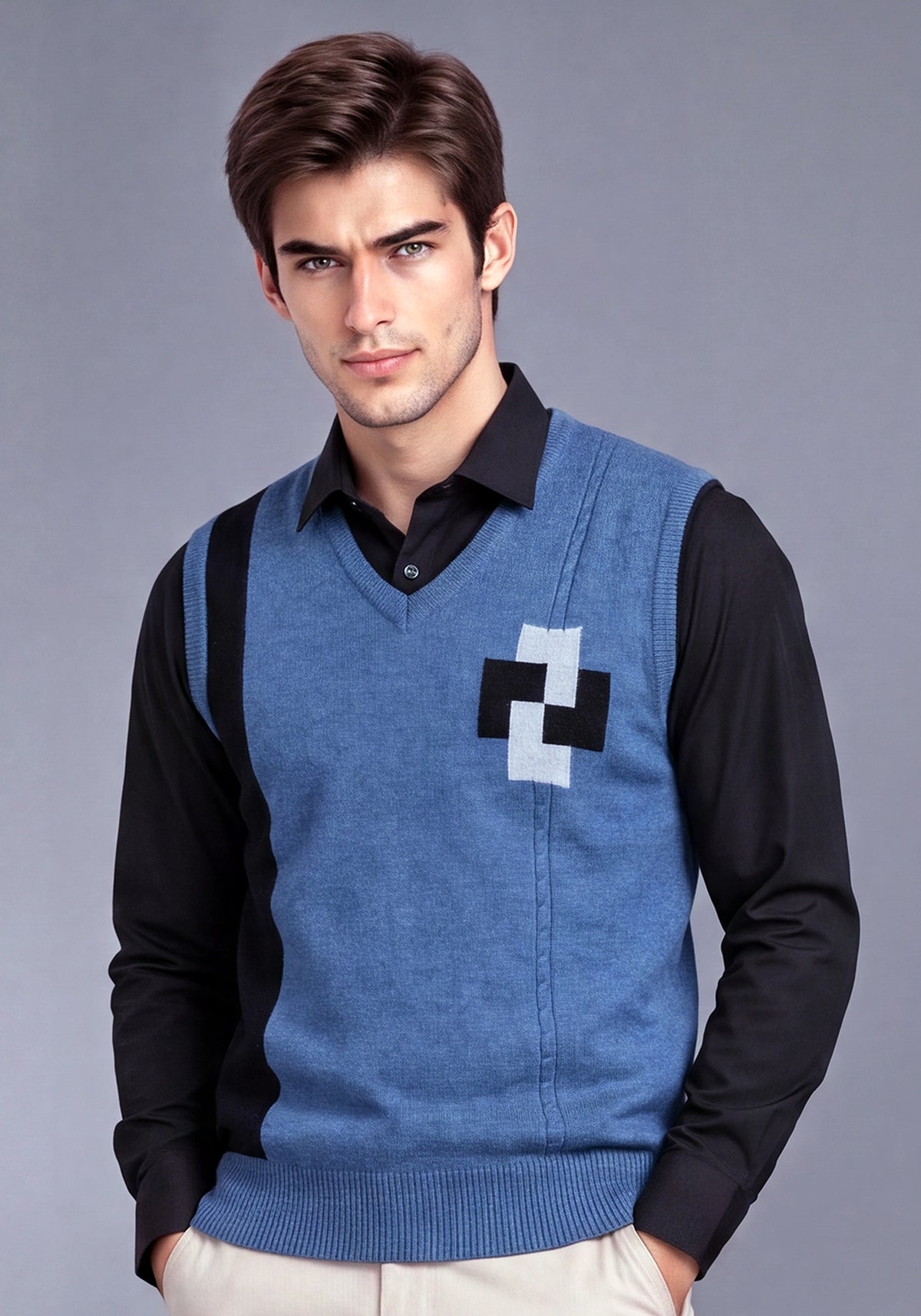 100% Lambswool Blue Sleeveless