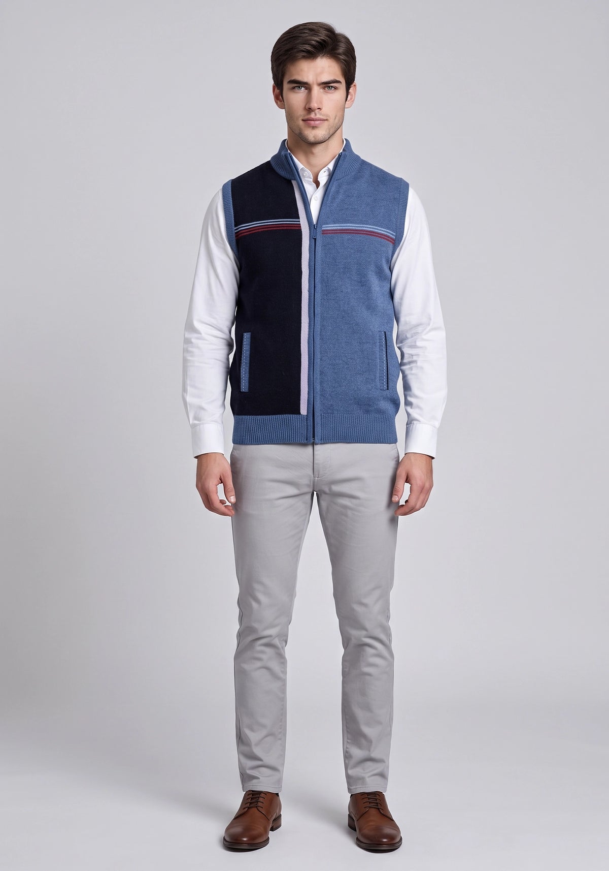 100% Lambswool Jeans Blue Sleeveless Zipper