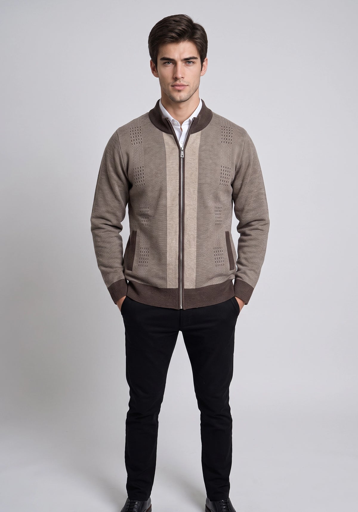 Soft Acrylic Wool L Brown Zipper