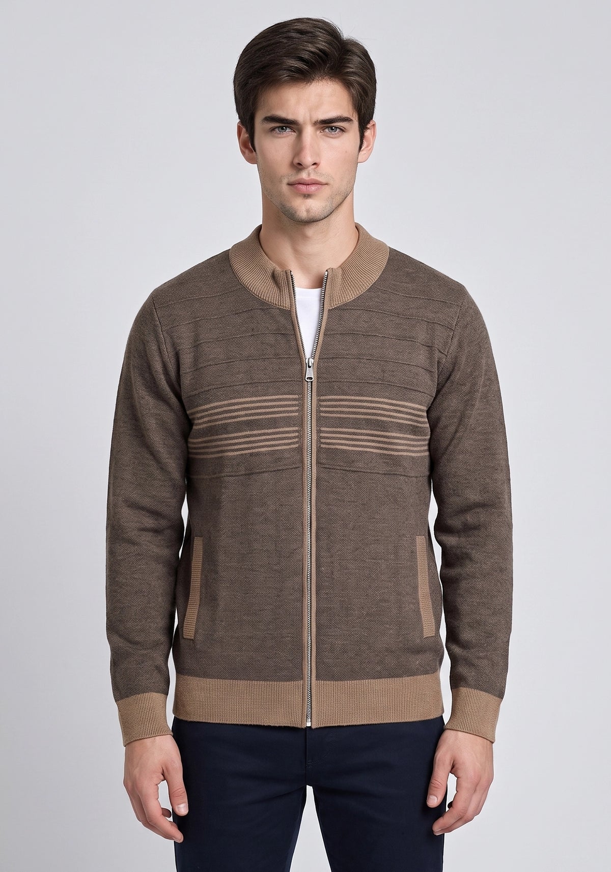 Soft Acrylic Wool L Brown Zipper
