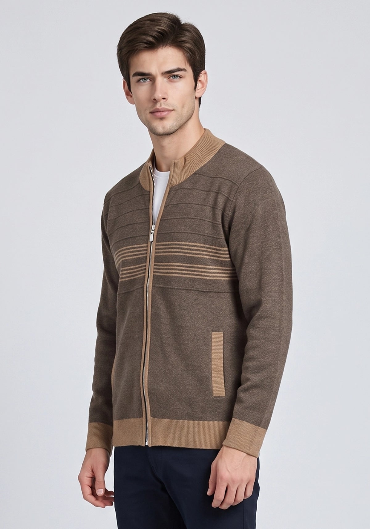 Soft Acrylic Wool L Brown Zipper