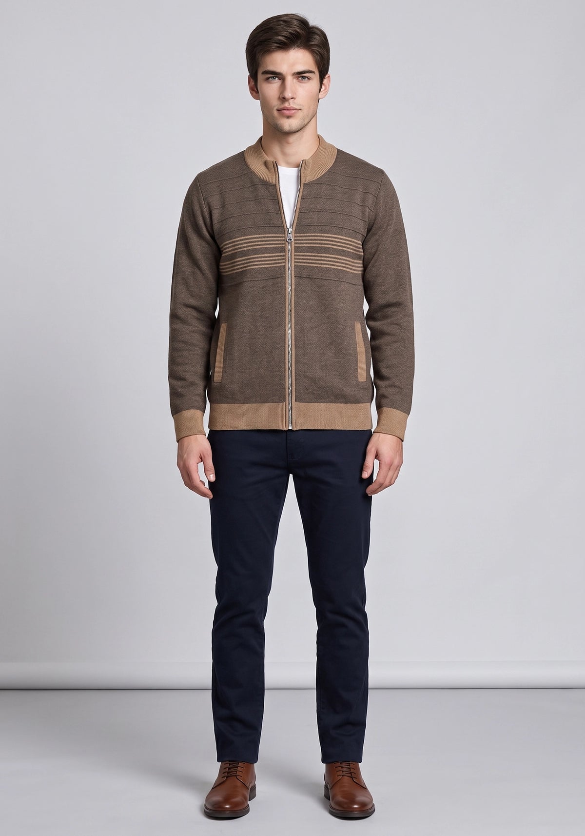 Soft Acrylic Wool L Brown Zipper