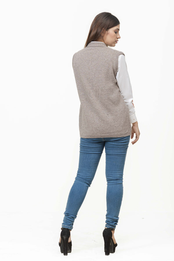 100% Lambswool Sleeve Less Cardigan