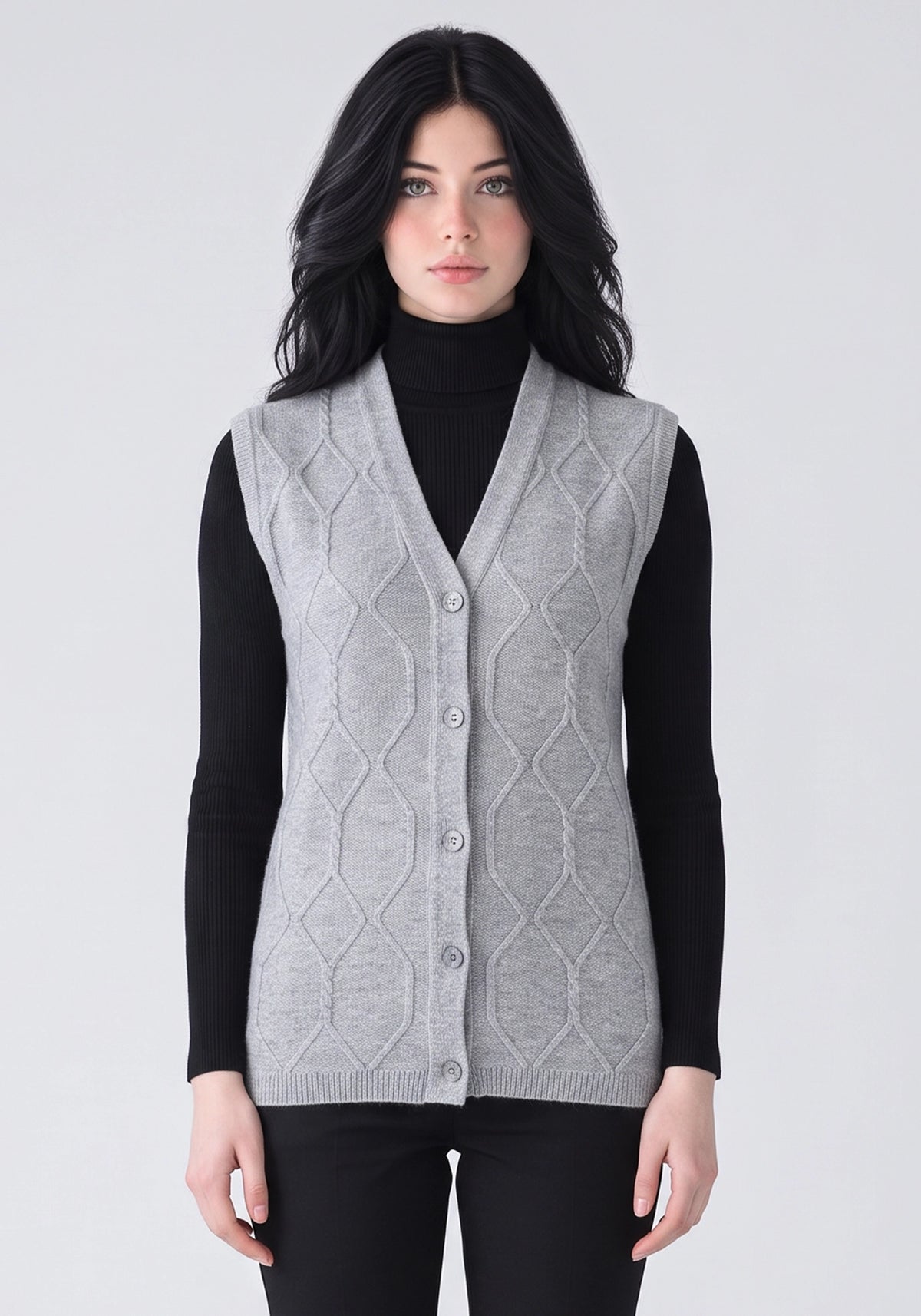 100% Lambswool Lt Gray Sleeveless Cardigan