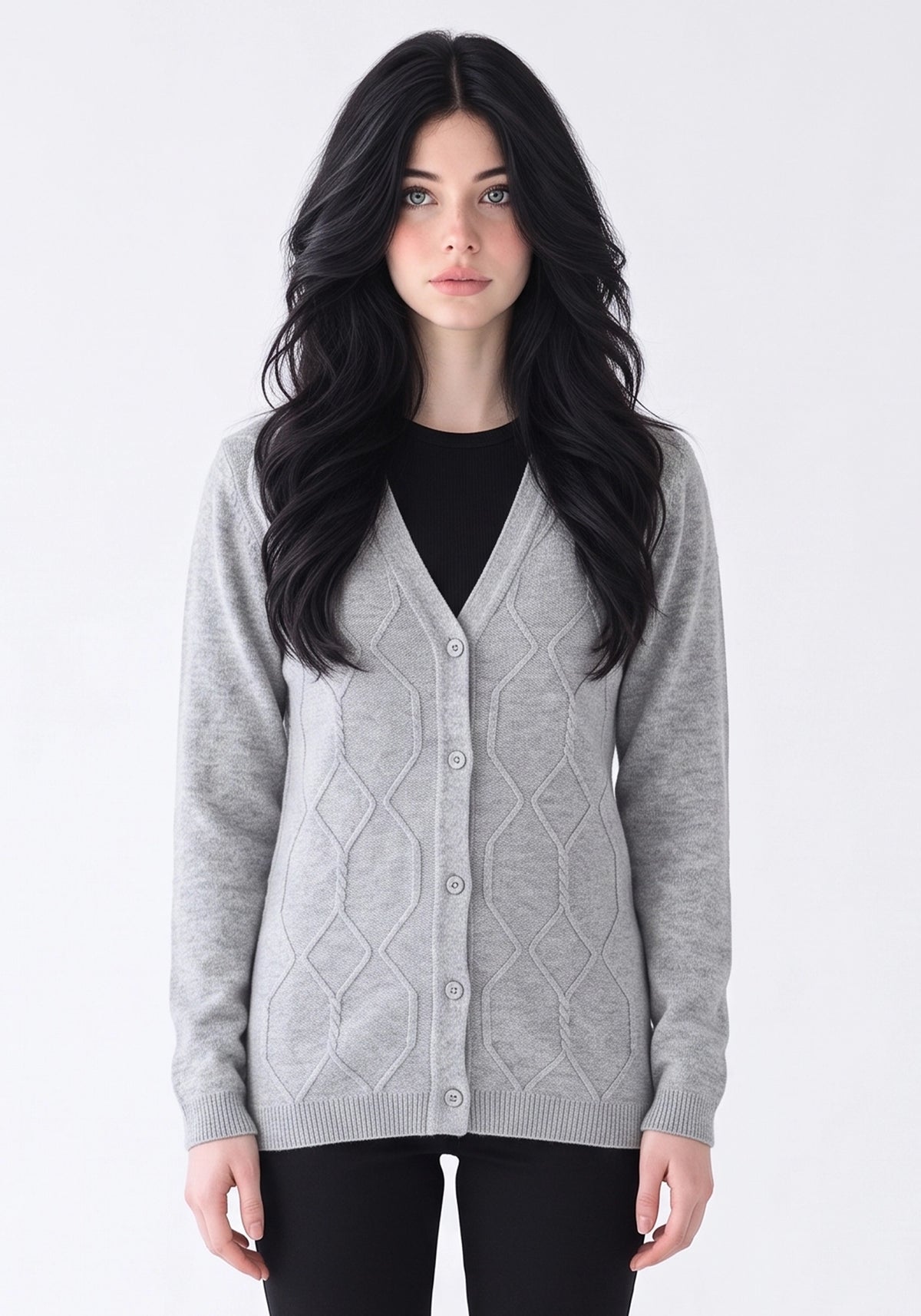 100% Lambswool Lt Gray Cardigan