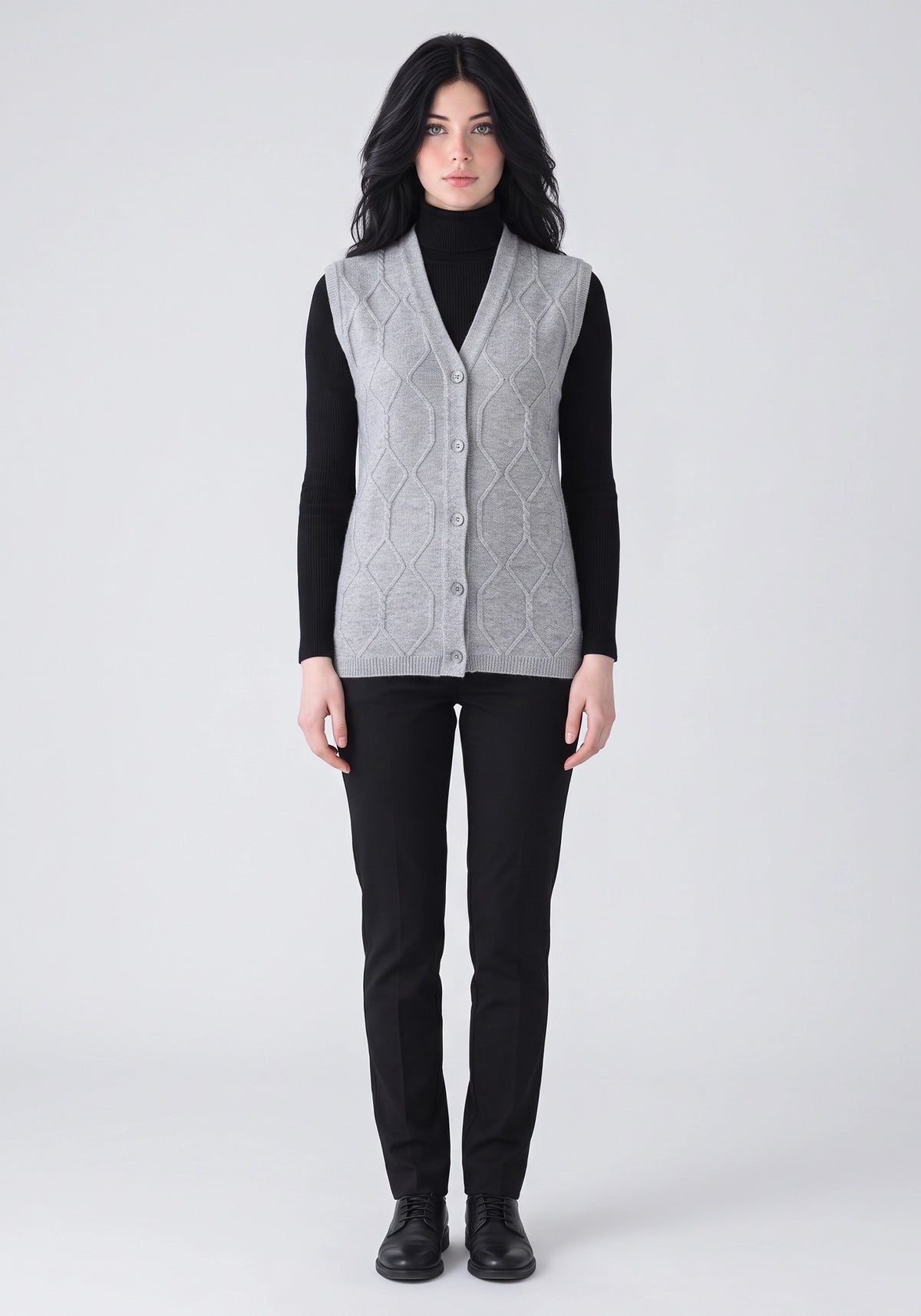 100% Lambswool Lt Gray Sleeveless Cardigan
