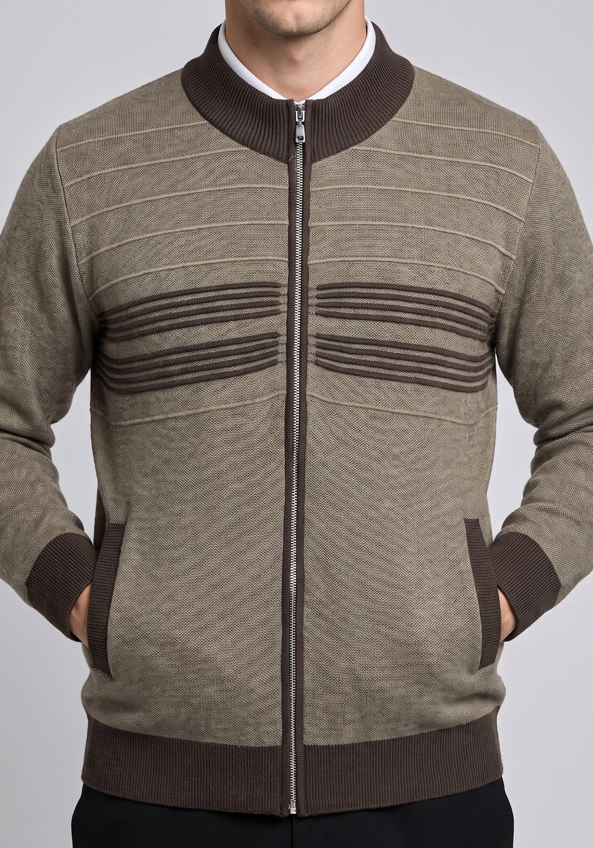 Soft Acrylic Wool Olive Brown Zipper