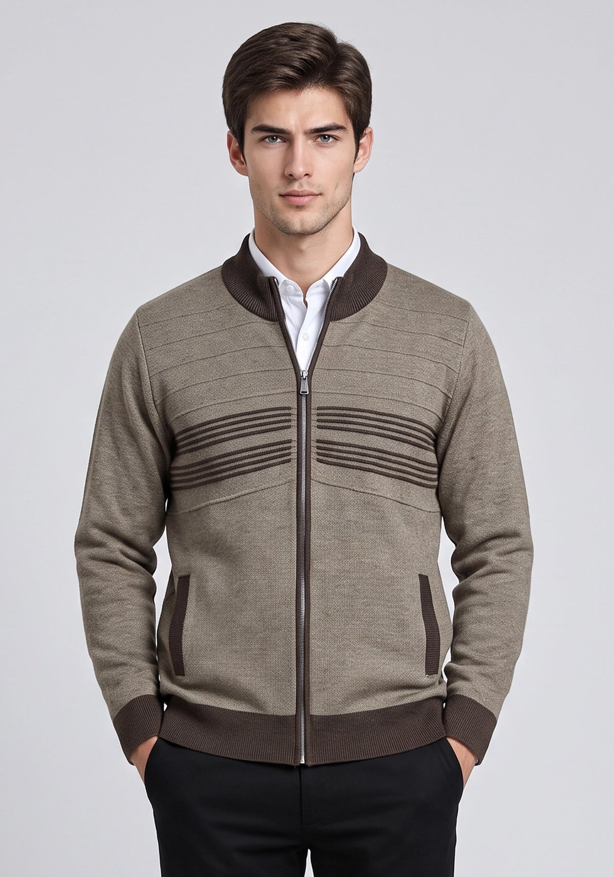 Soft Acrylic Wool Olive Brown Zipper