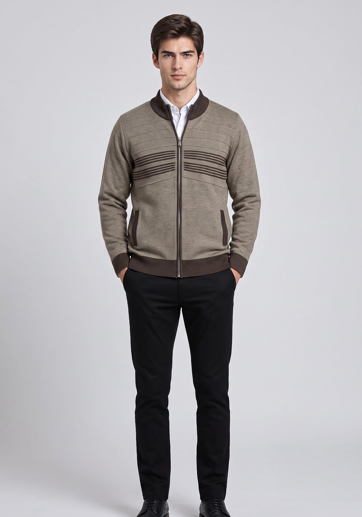 Soft Acrylic Wool Olive Brown Zipper