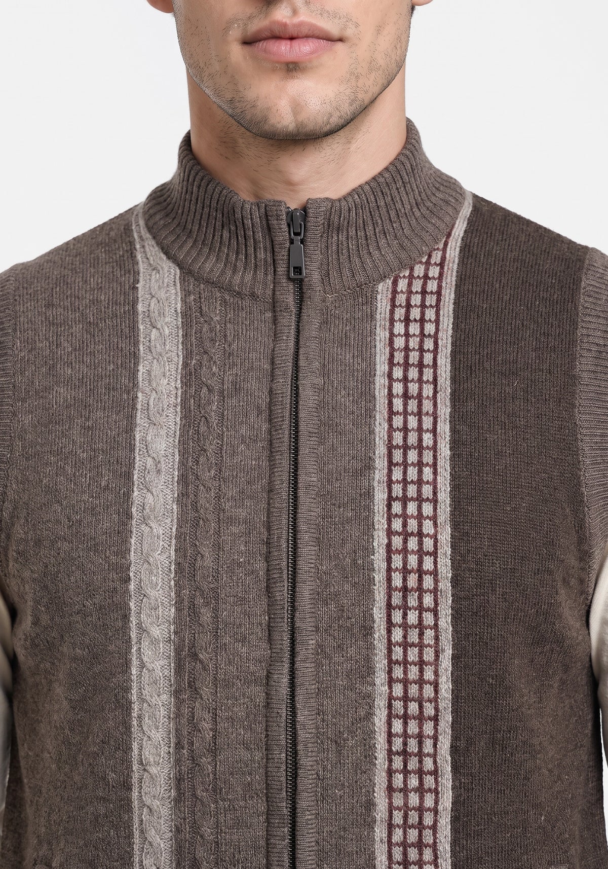 100% Lambswool Leather Brown Sleeveless Zipper
