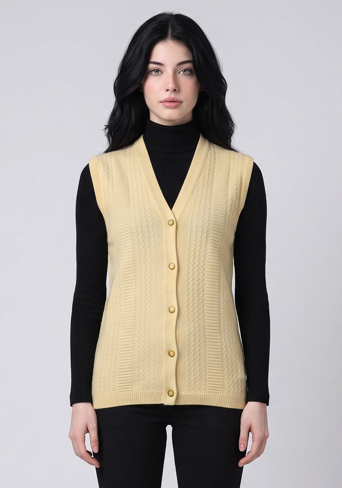 100% Lambswool Lemon Sleeveless Cardigan