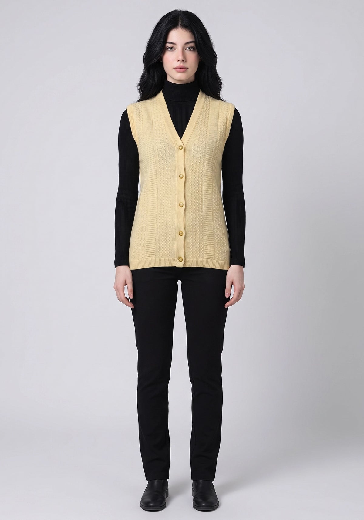 100% Lambswool Lemon Sleeveless Cardigan