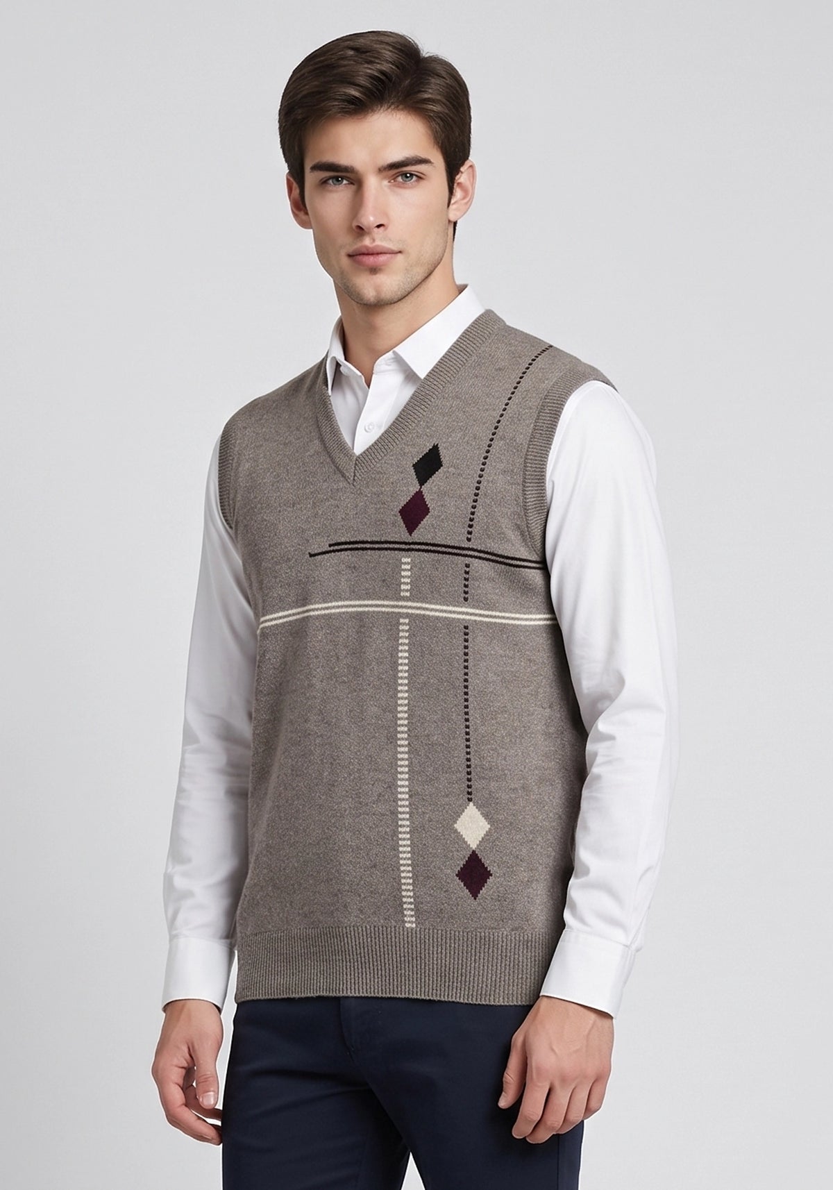 100% Lambswool Lt Brown Mix Sleeveless