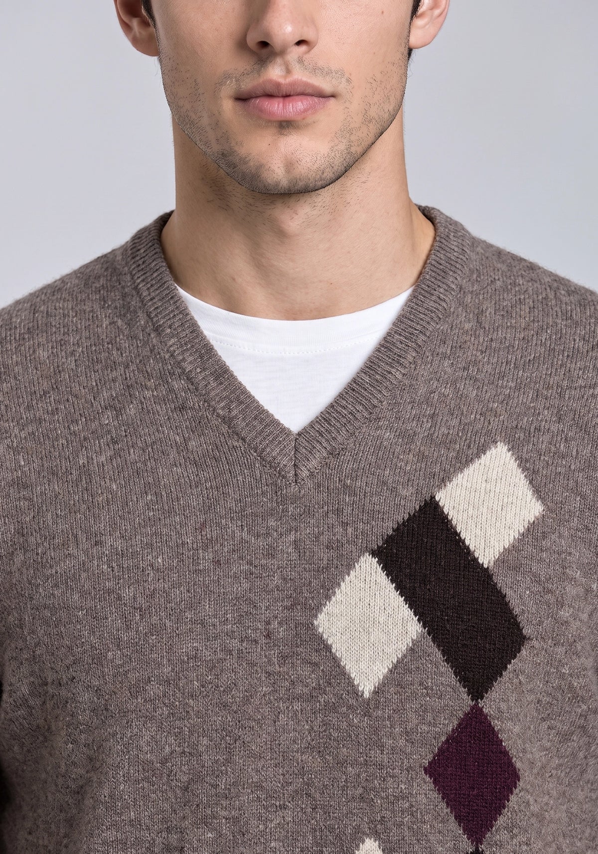 100% Lambswool Leather Brown Pullover