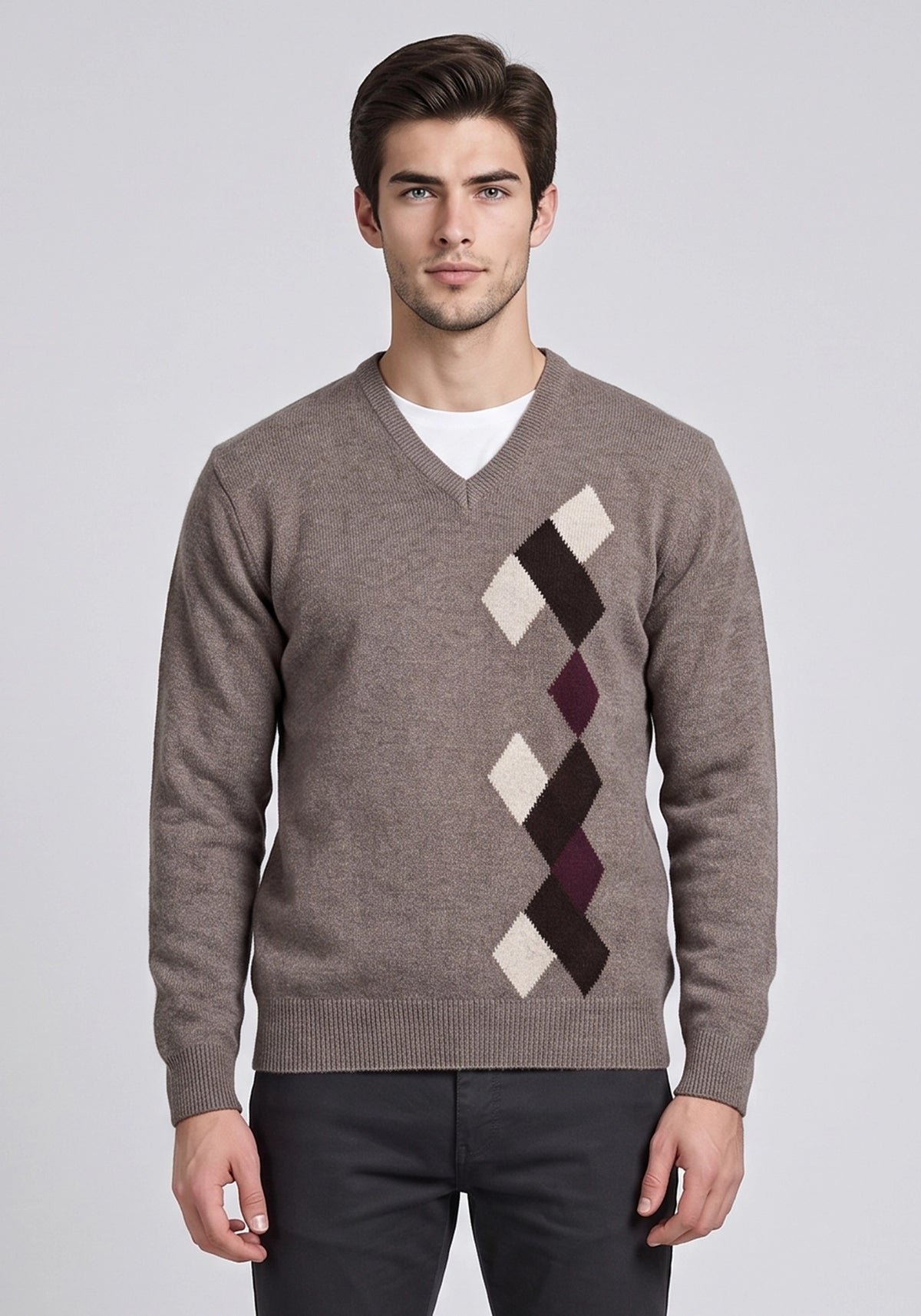 100% Lambswool Leather Brown Pullover