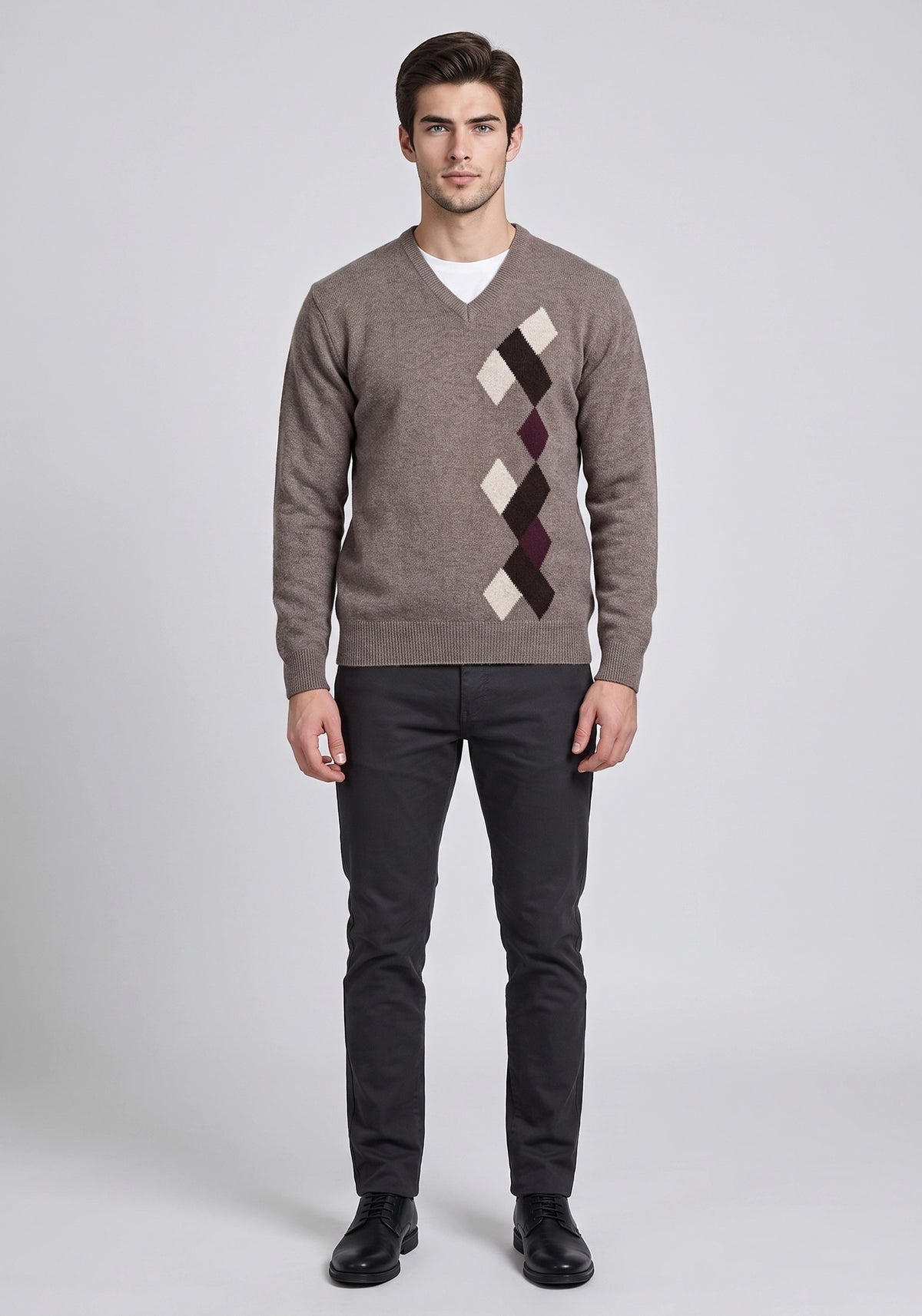 100% Lambswool Leather Brown Pullover
