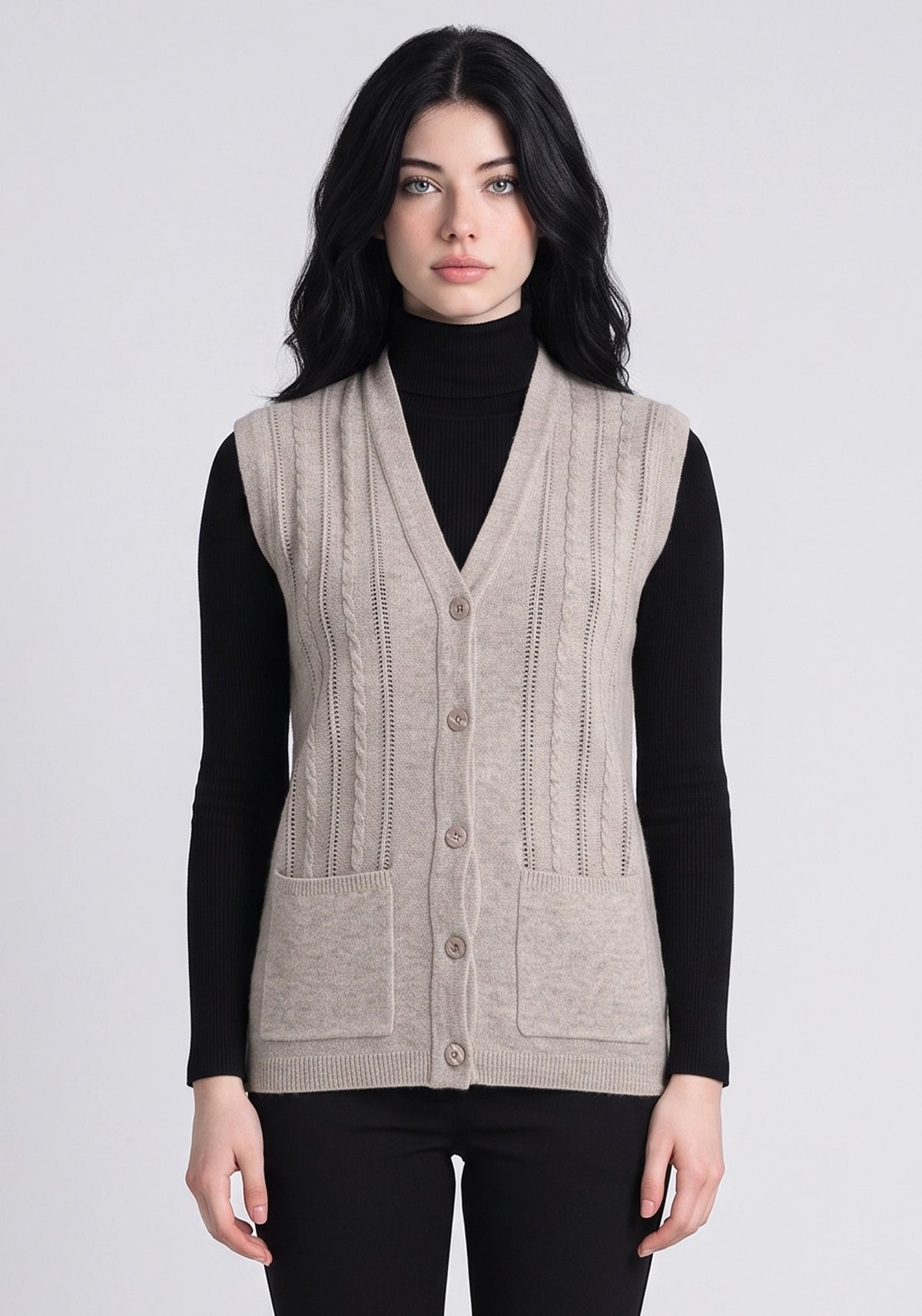 100% Lambswool Viso Sleeveless Cardigan
