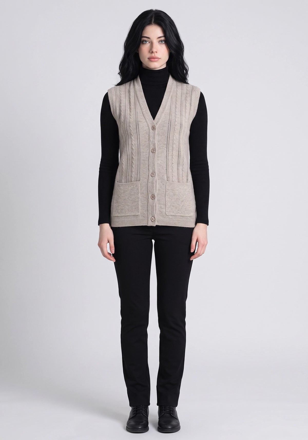 100% Lambswool Viso Sleeveless Cardigan