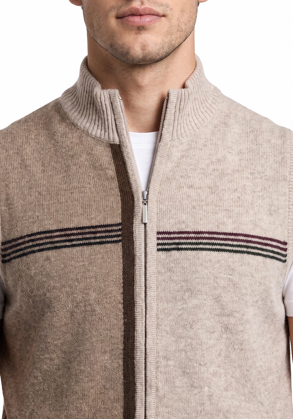 100% Lambswool Lt Wicker Sleeveless Zipper