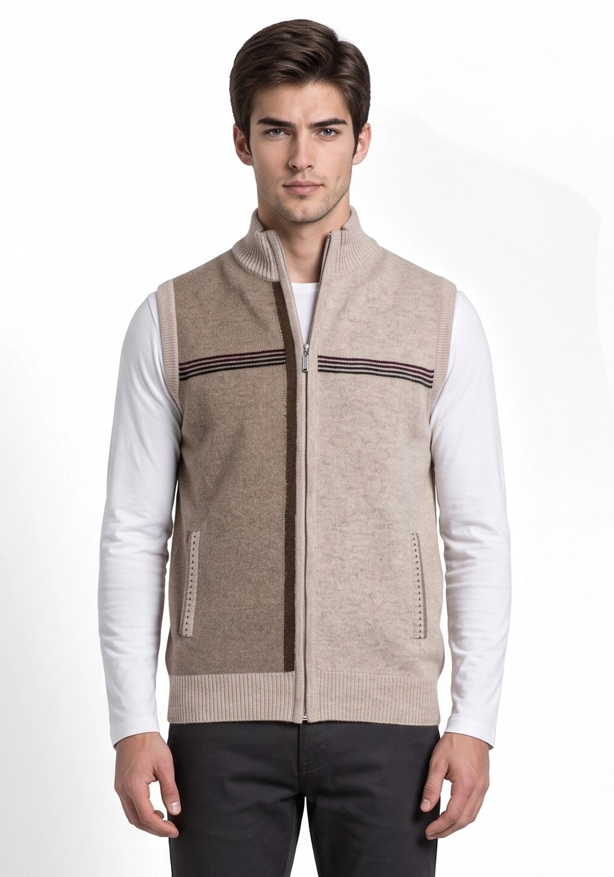 100% Lambswool Lt Wicker Sleeveless Zipper