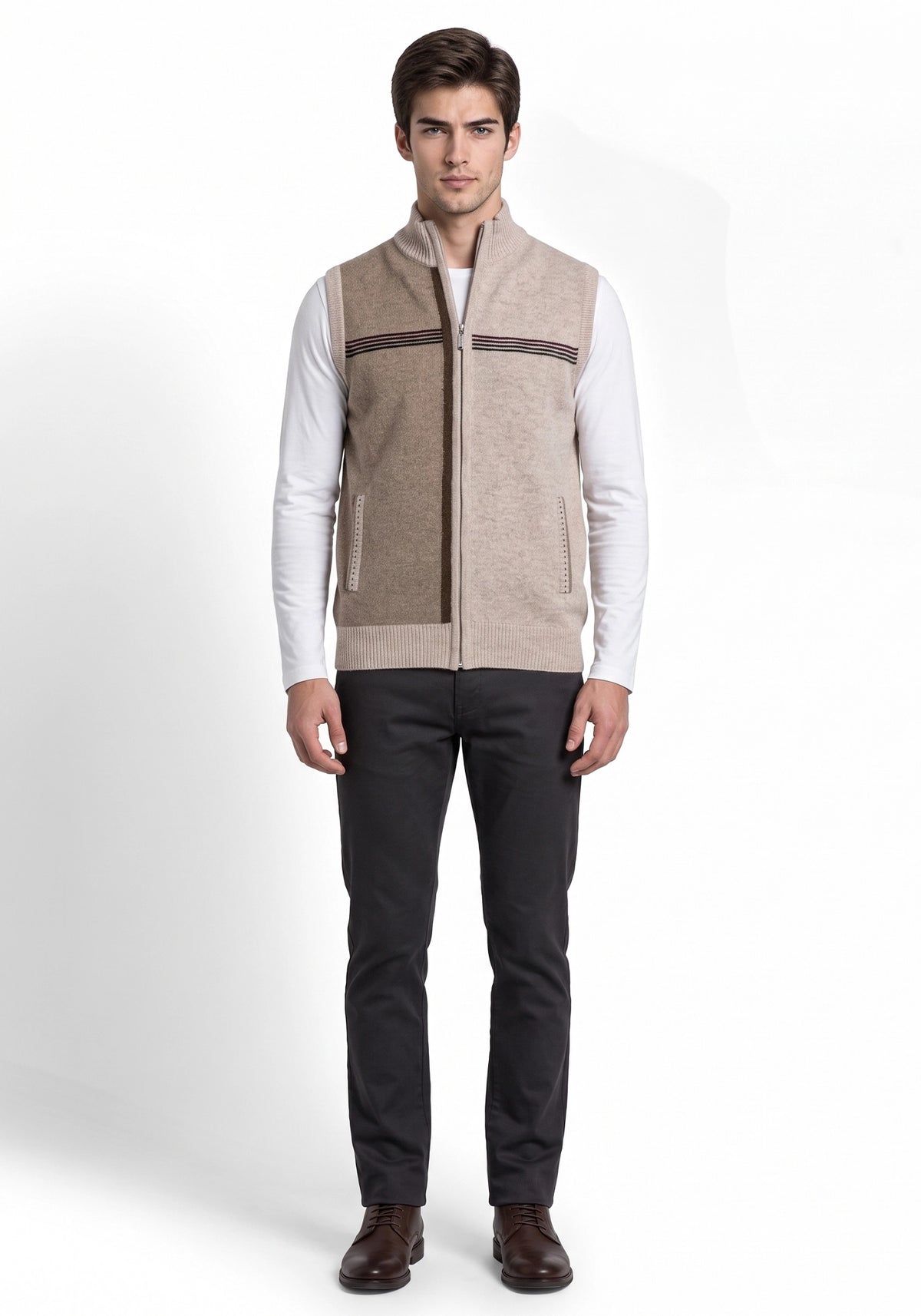 100% Lambswool Lt Wicker Sleeveless Zipper