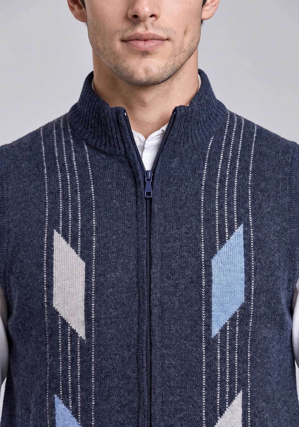 100% Lambswool Mid Navy Sleeveless Zipper