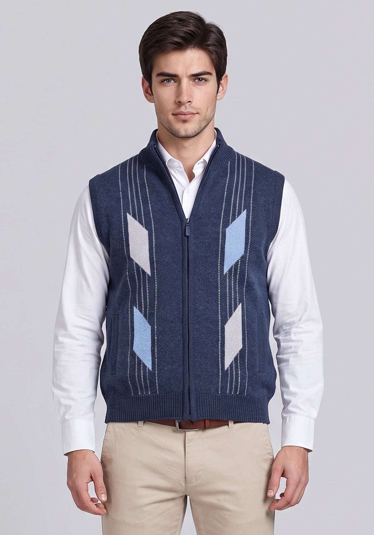 100% Lambswool Mid Navy Sleeveless Zipper
