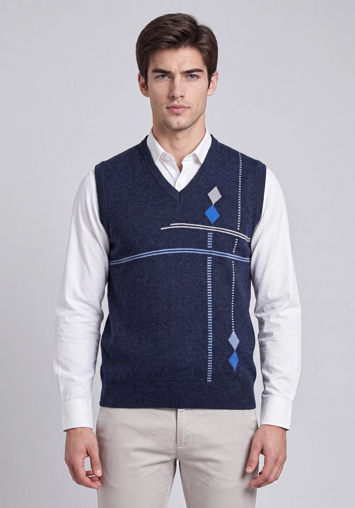 100% Lambswool Navy Sleeveless