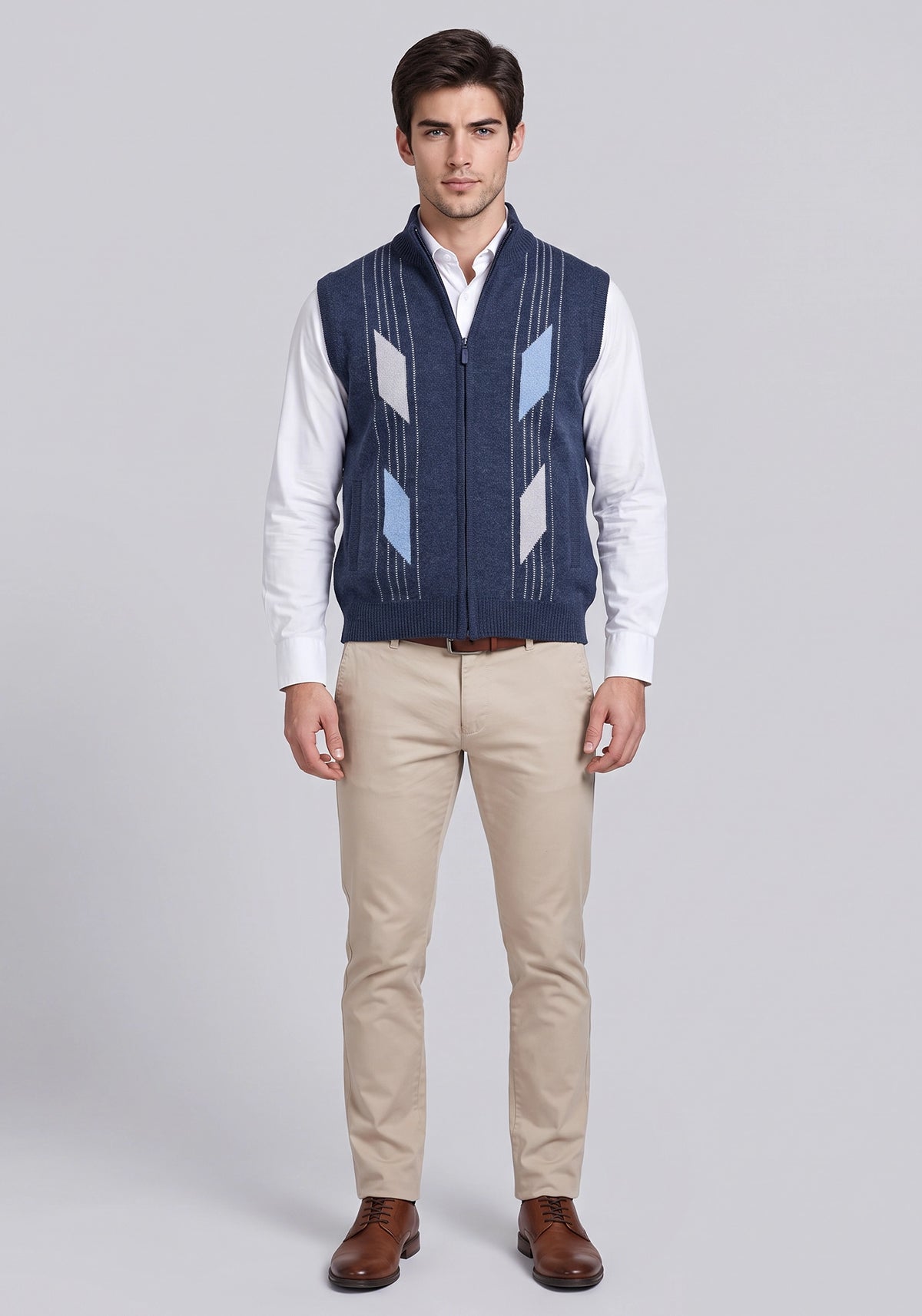 100% Lambswool Mid Navy Sleeveless Zipper