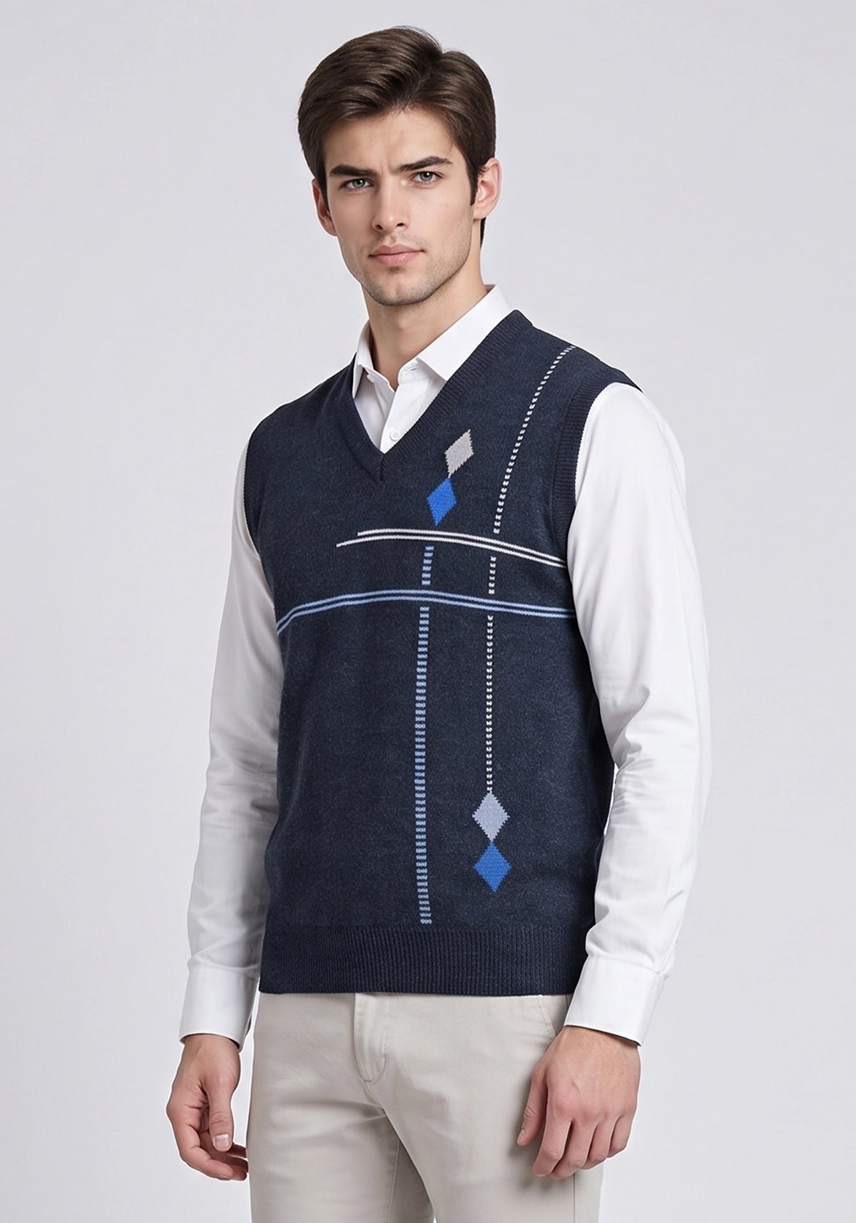 100% Lambswool Navy Sleeveless