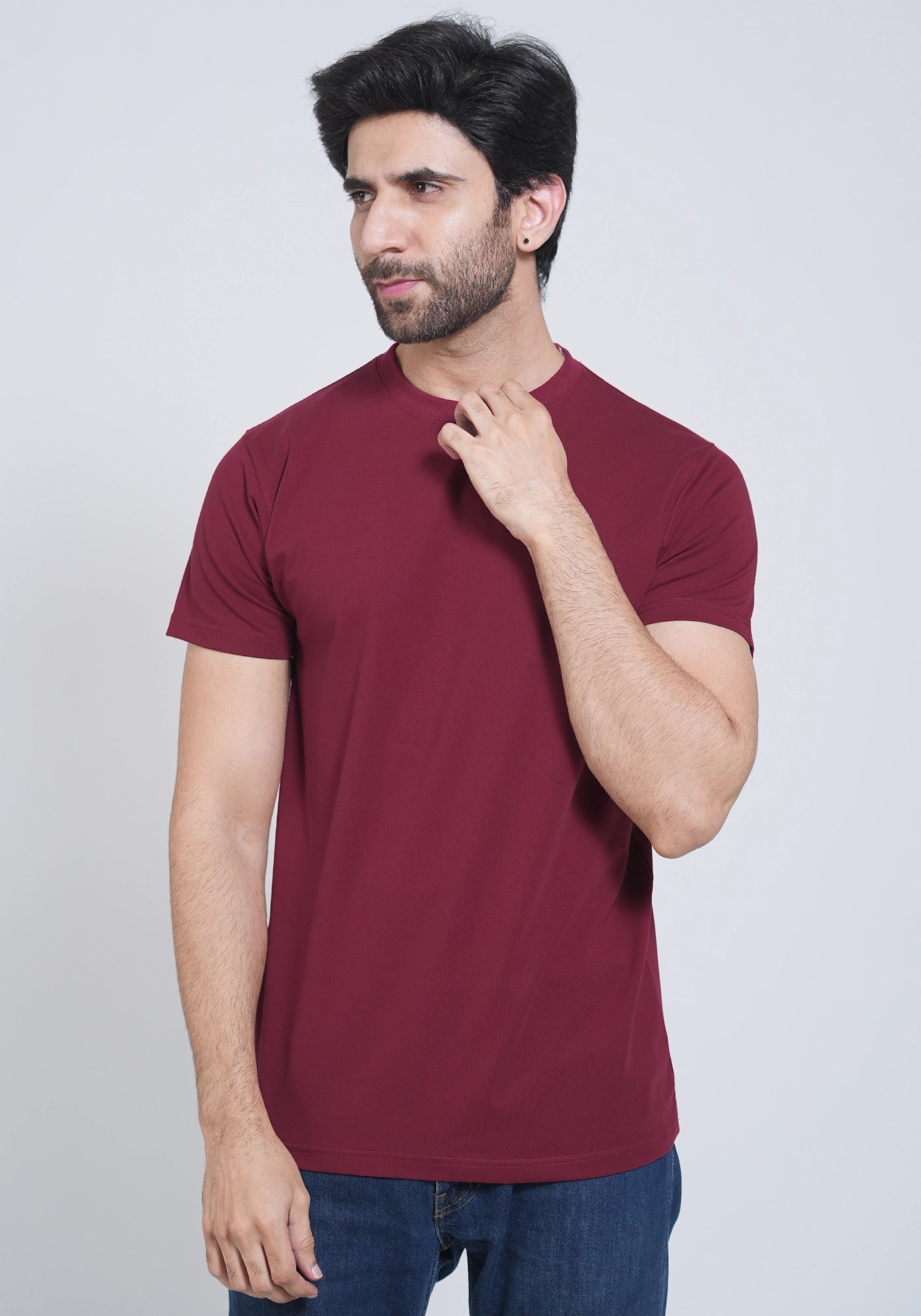 Single Jersey Fabric Plain Maroon Round Neck