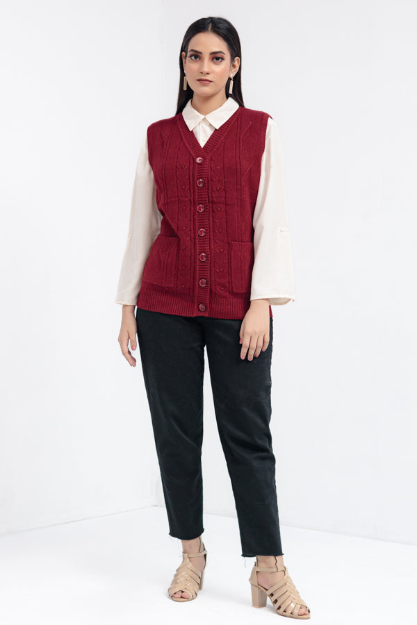 Acrylic Wool Sleeve Less Cardigan