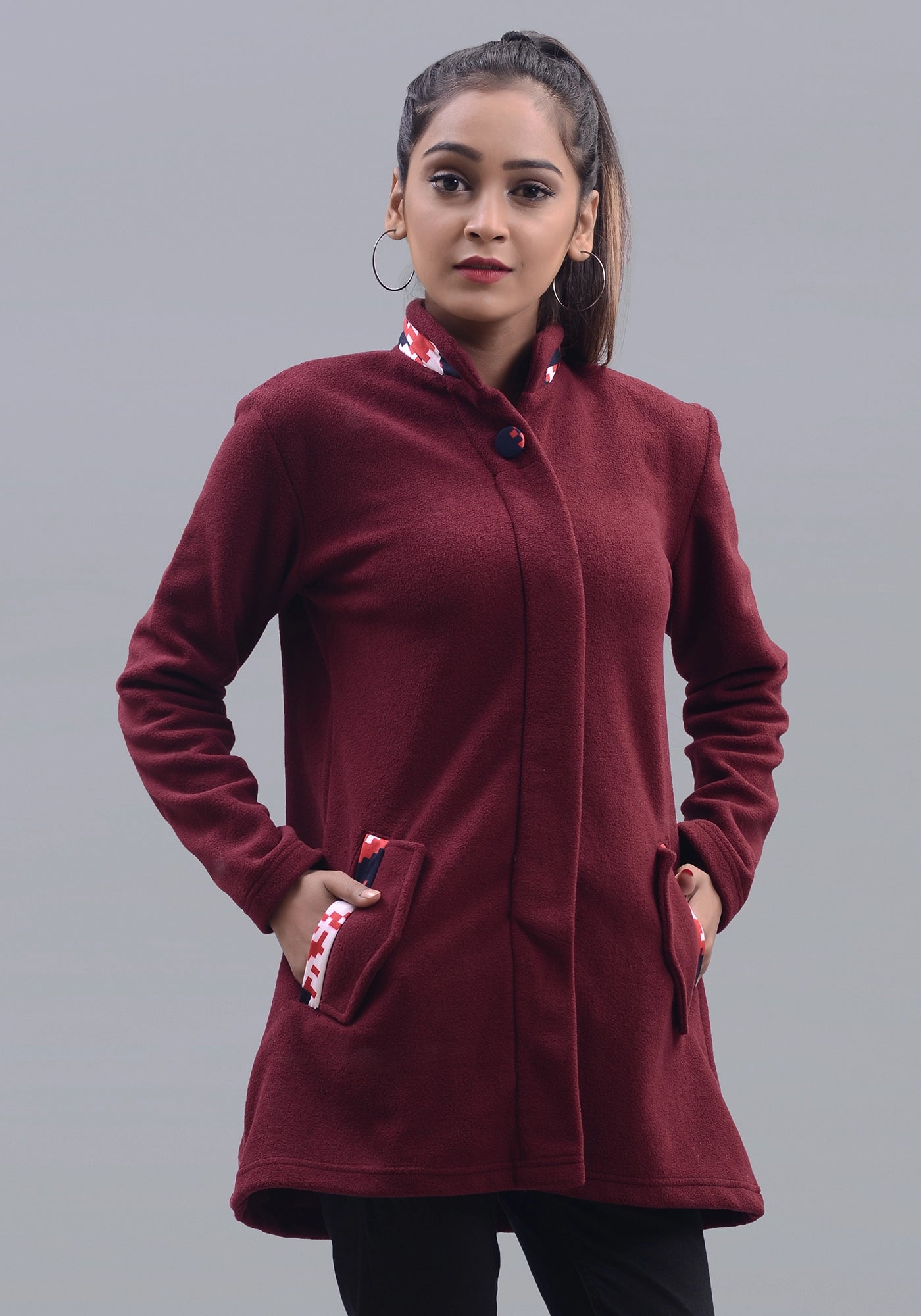 Ladies Maroon Polar Fleece Jacket