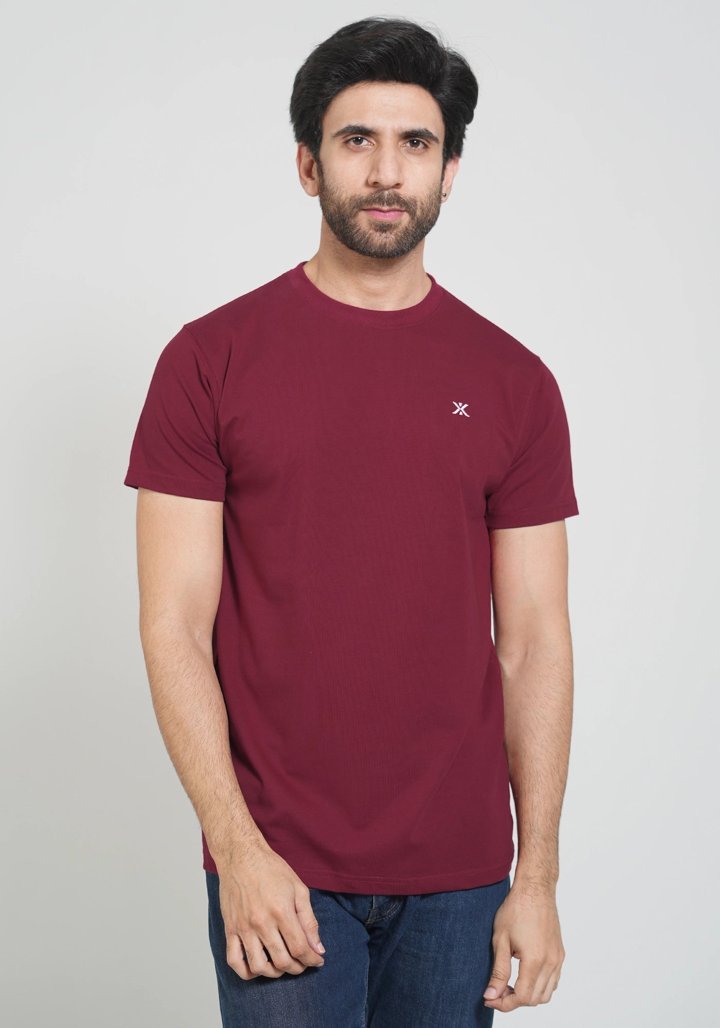 Single Jersey Fabric Plain Maroon Round Neck