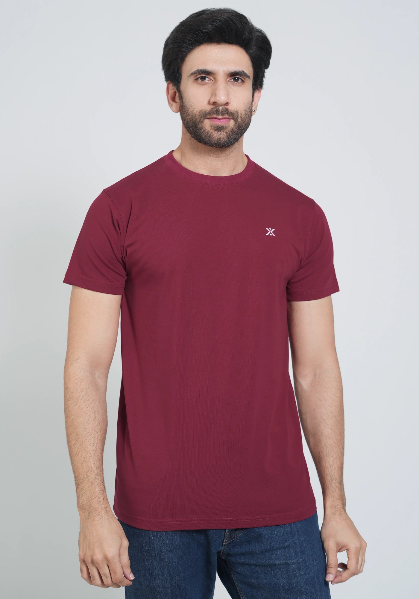 Single Jersey Fabric Plain Maroon Round Neck