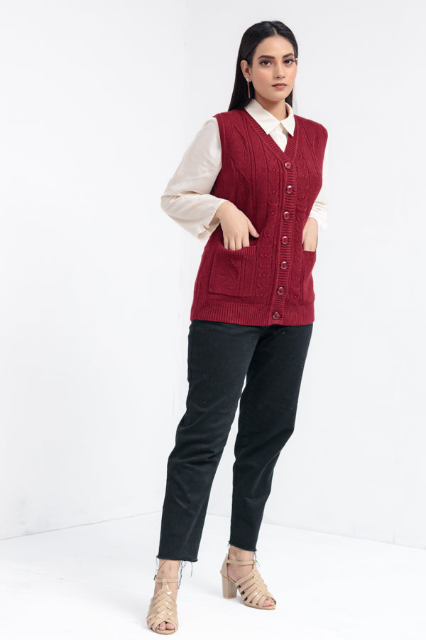 Acrylic Wool Sleeve Less Cardigan