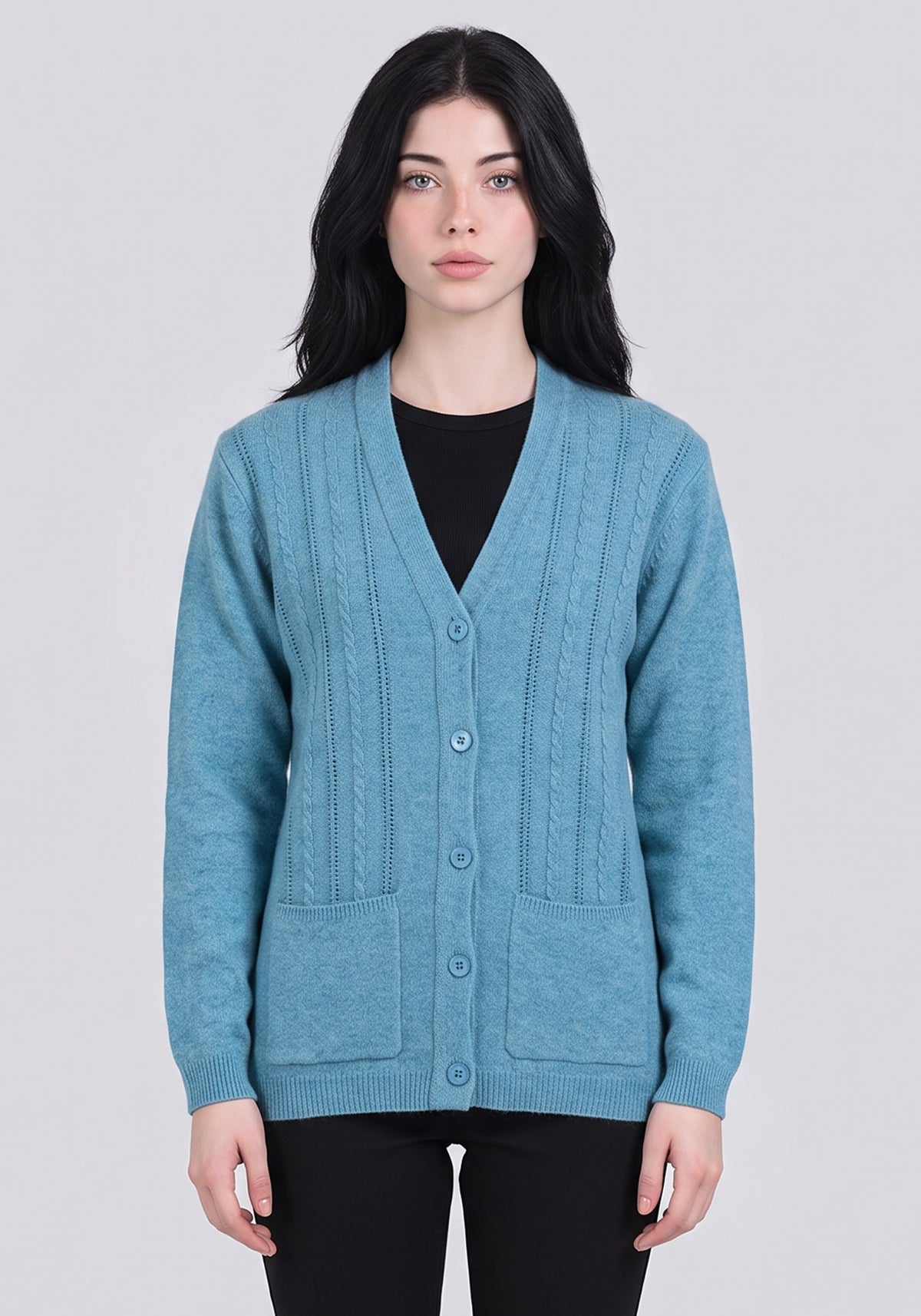 100% Lambswool Lt Green Cardigan