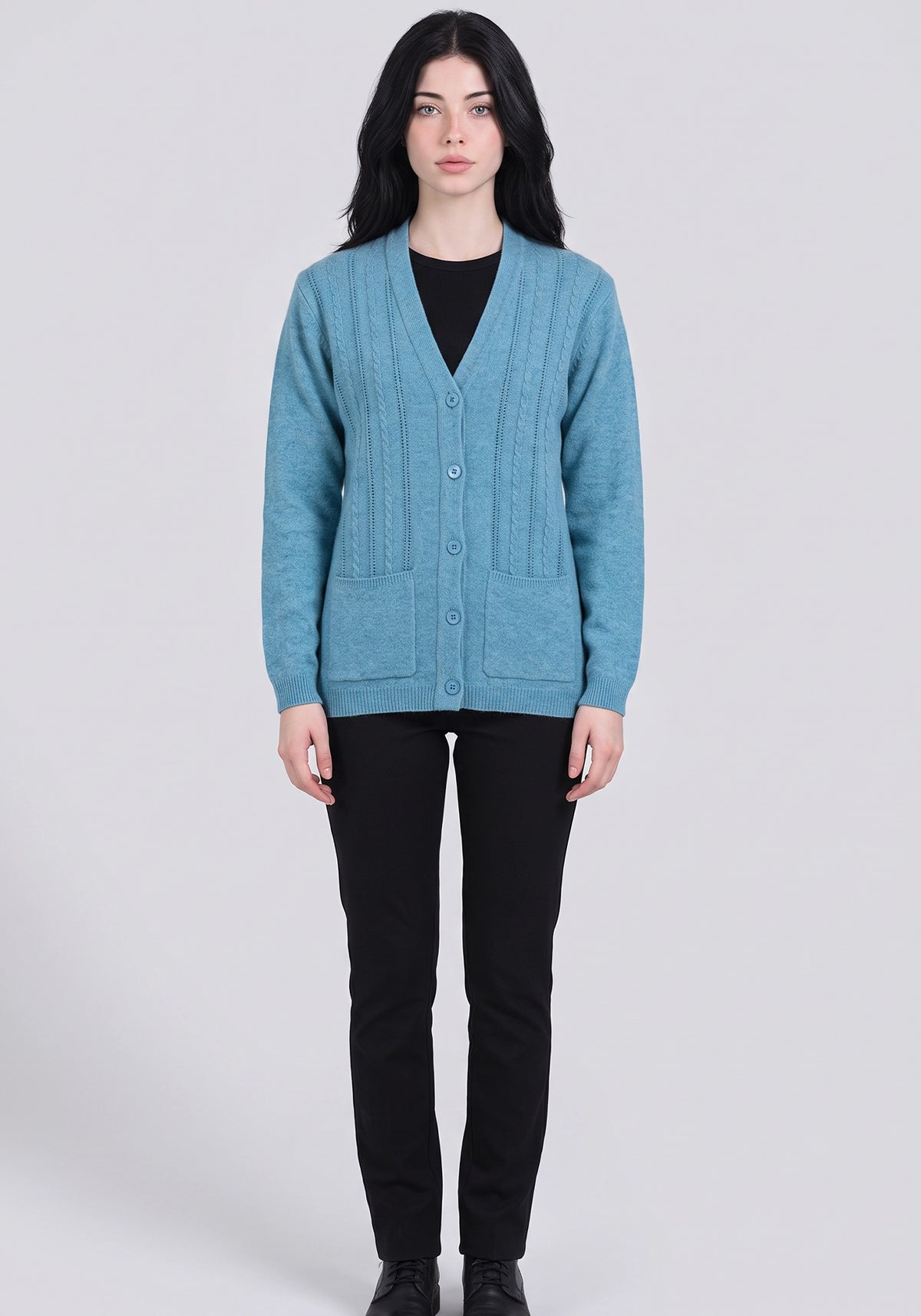 100% Lambswool Lt Green Cardigan