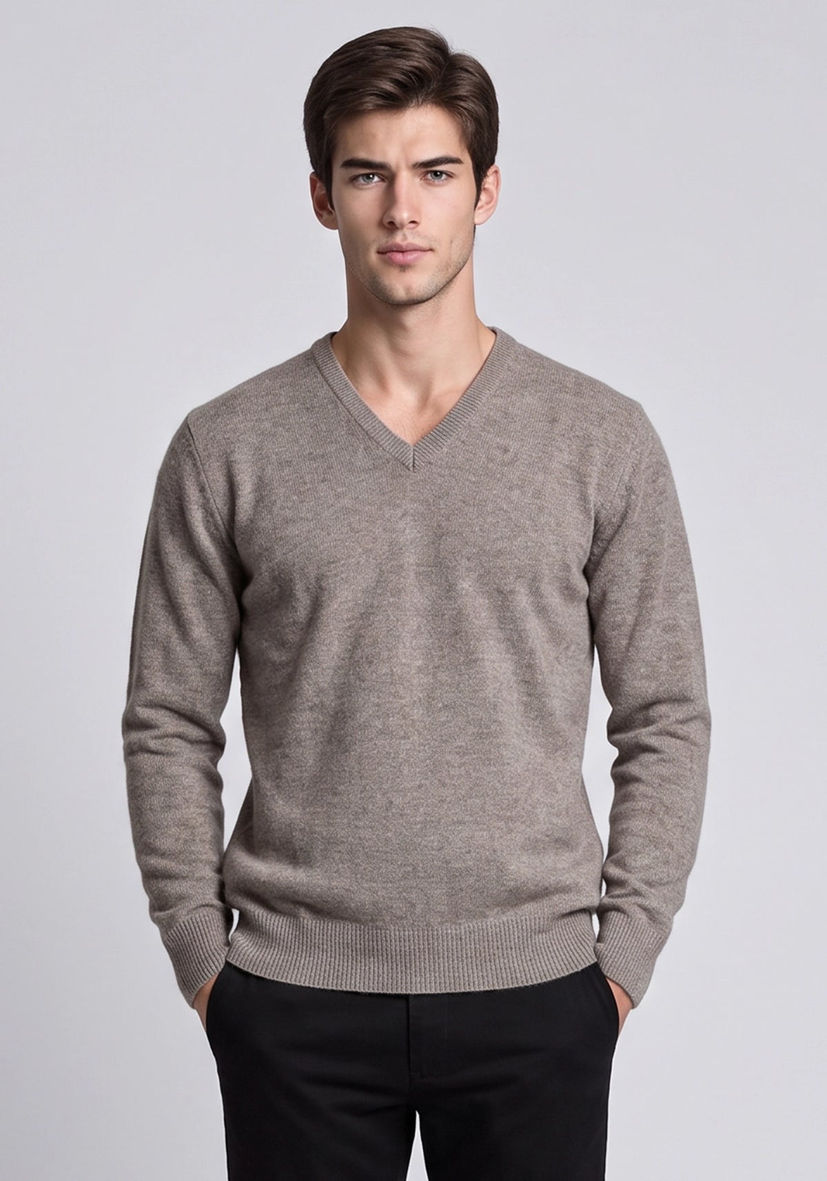 100% Lambswool Mushroom Plain Pullover