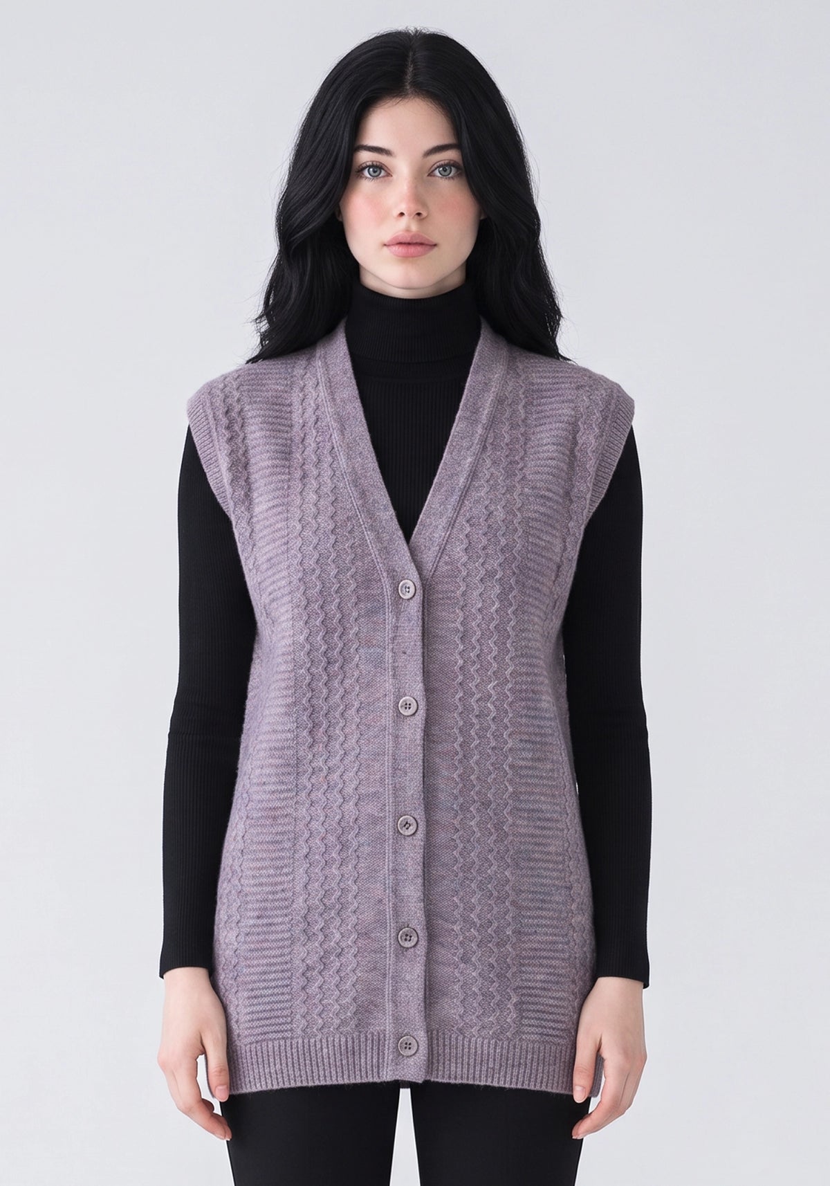 100% Lambswool Violet Purple Sleeveless Cardigan