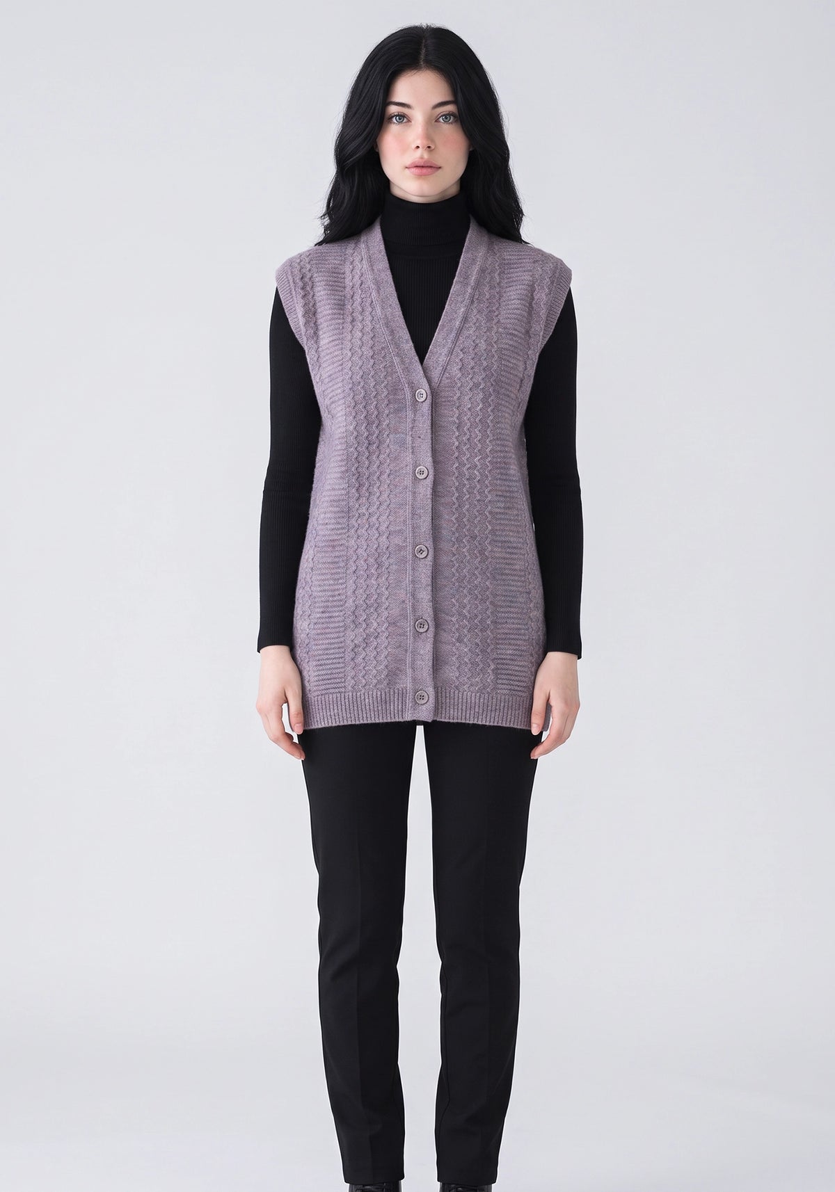 100% Lambswool Violet Purple Sleeveless Cardigan