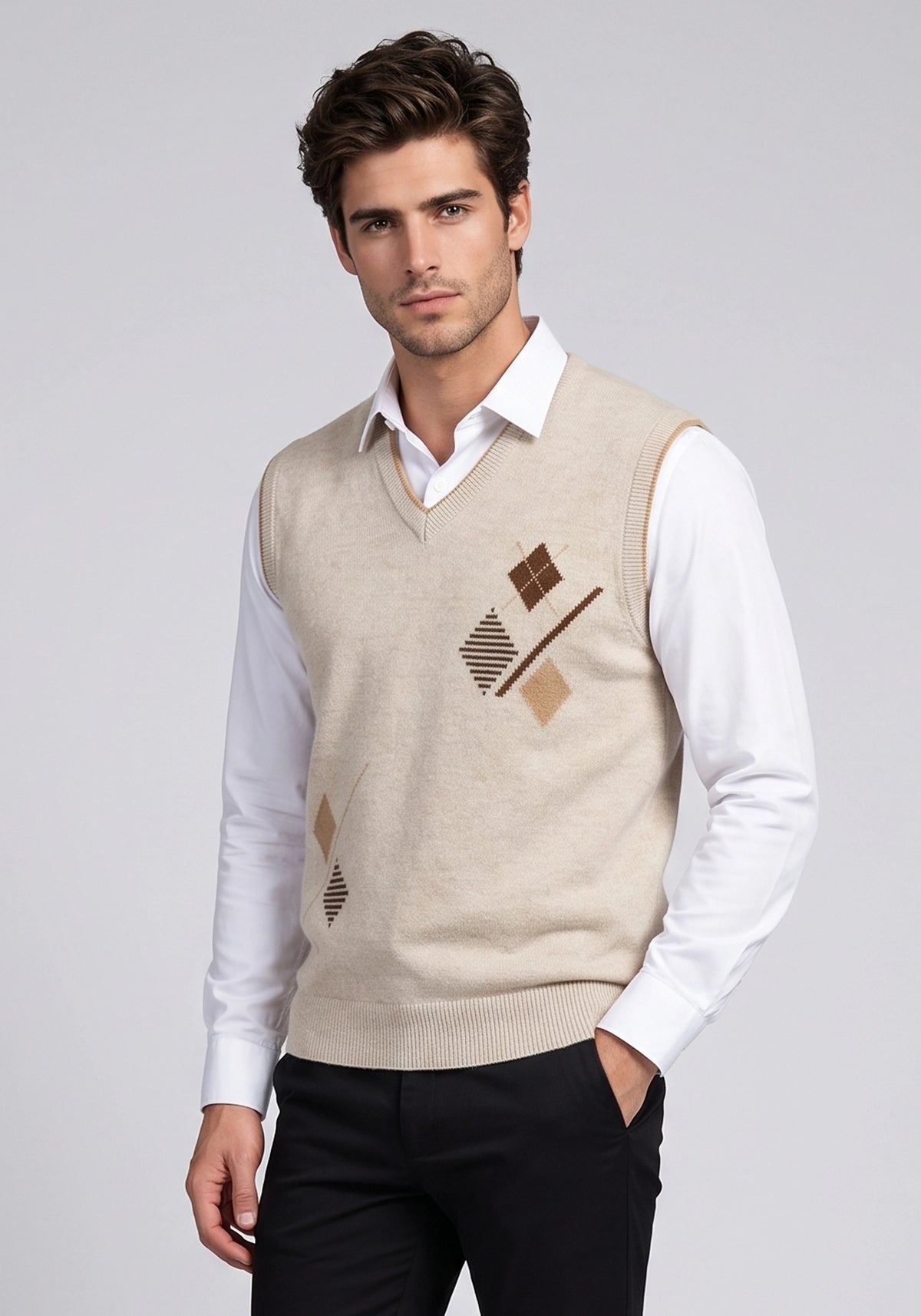 100% Lambswool Lt Beige Sleeveless