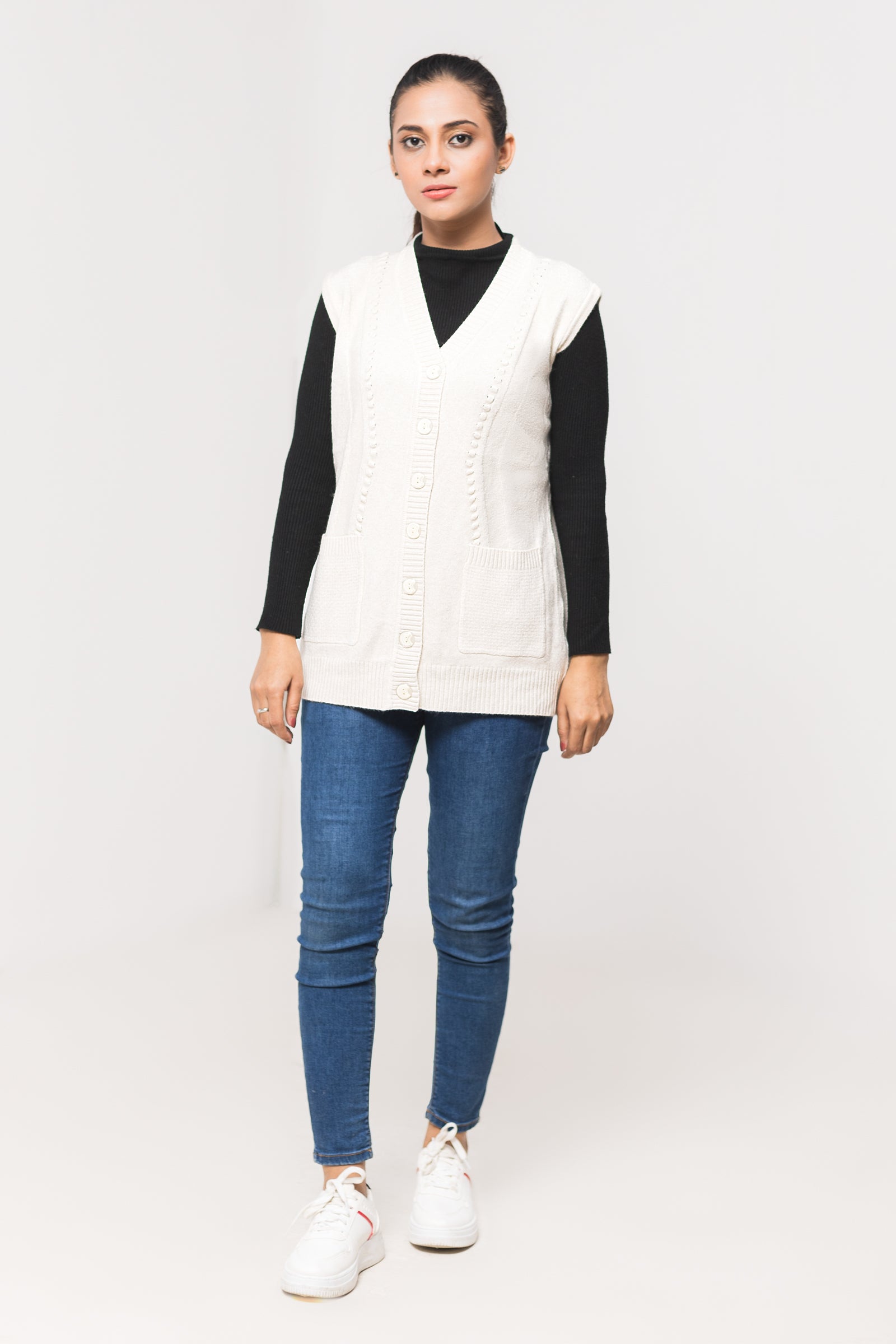 Acrylic Wool Sleeve Less Cardigan