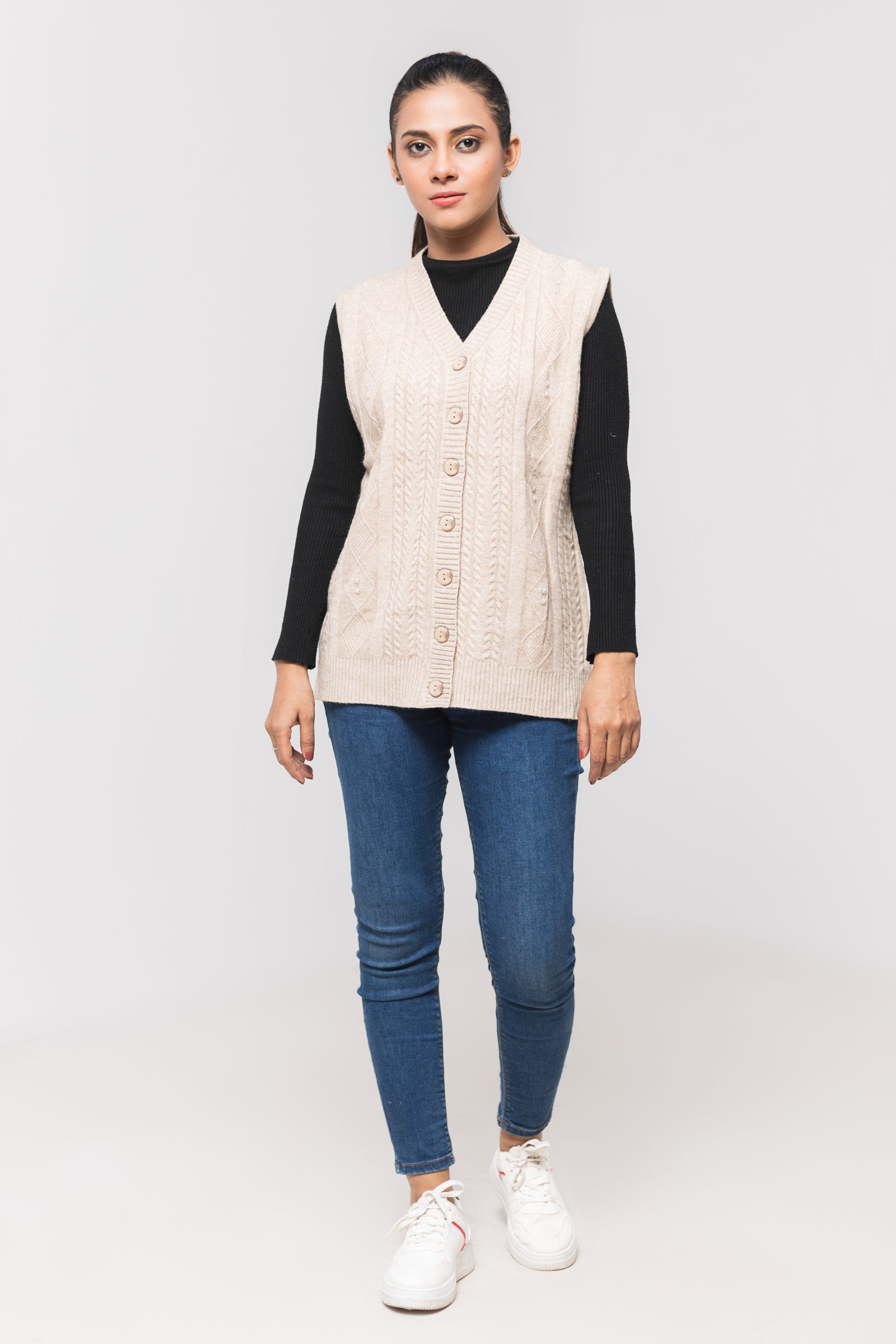 Acrylic Wool Sleeve Less Cardigan